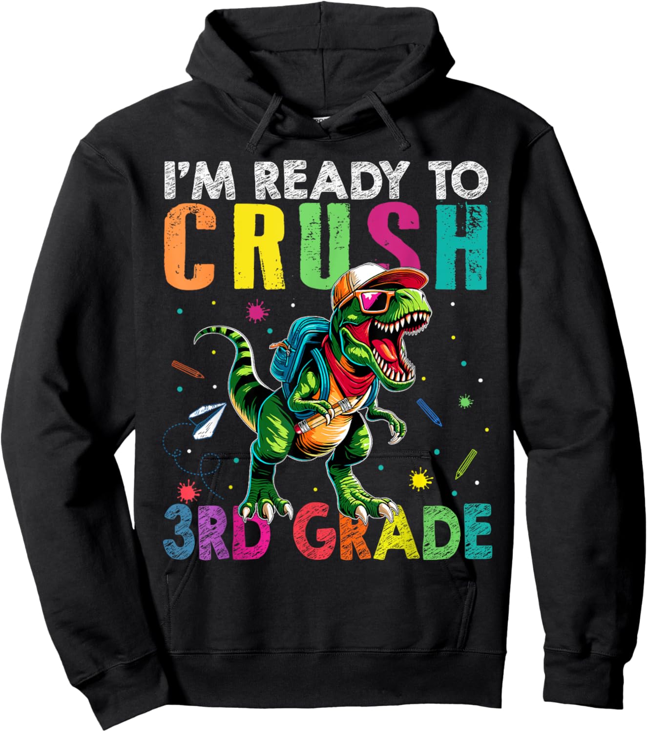 I'm Ready To Crush 3rd Grade Back to School T Rex Kids Boys Hoodie - Hoodie | Black