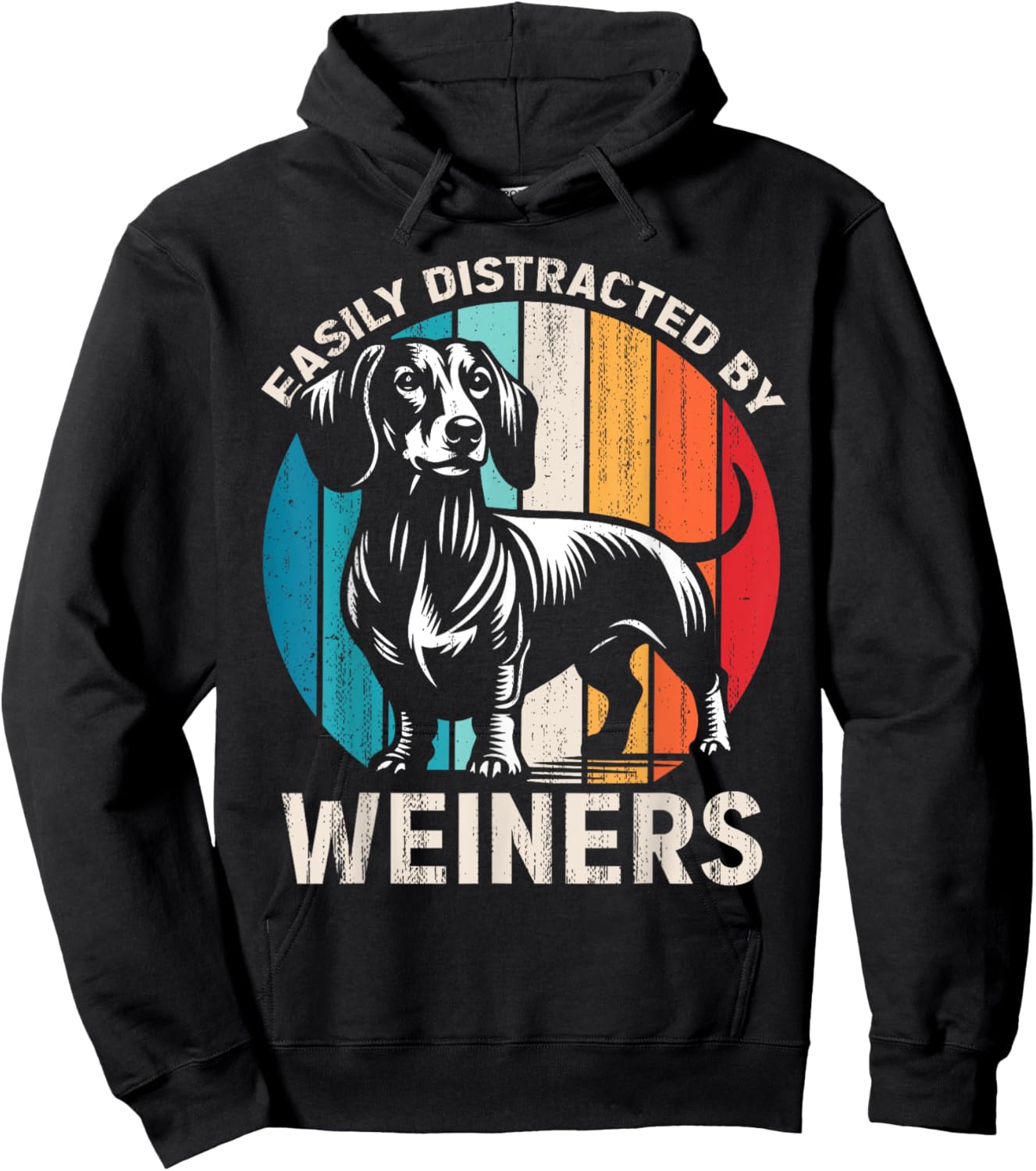 Easily Distracted By Weiners Funny Dog Lover Retro Hoodie - Hoodie | Black