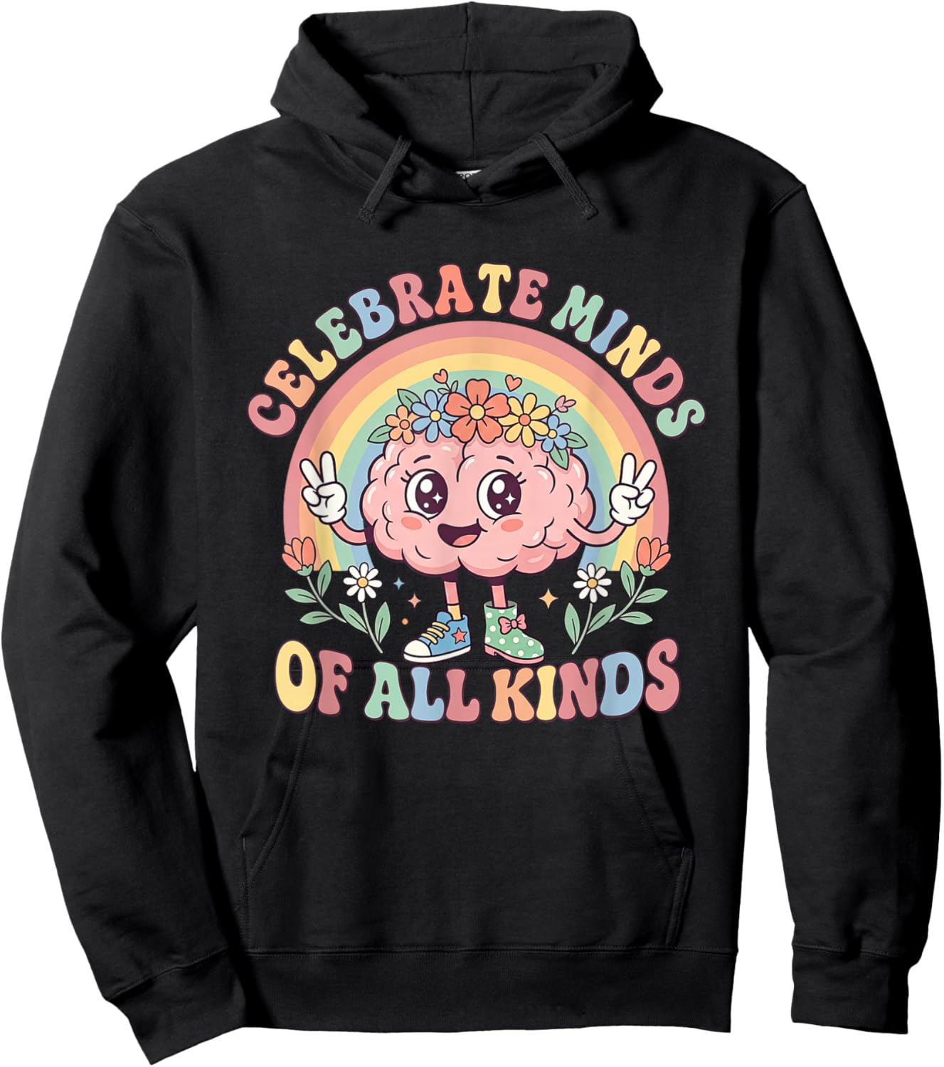 Celebrate Minds of All Kind Mental Health Awareness Brain Hoodie - Hoodie | Black