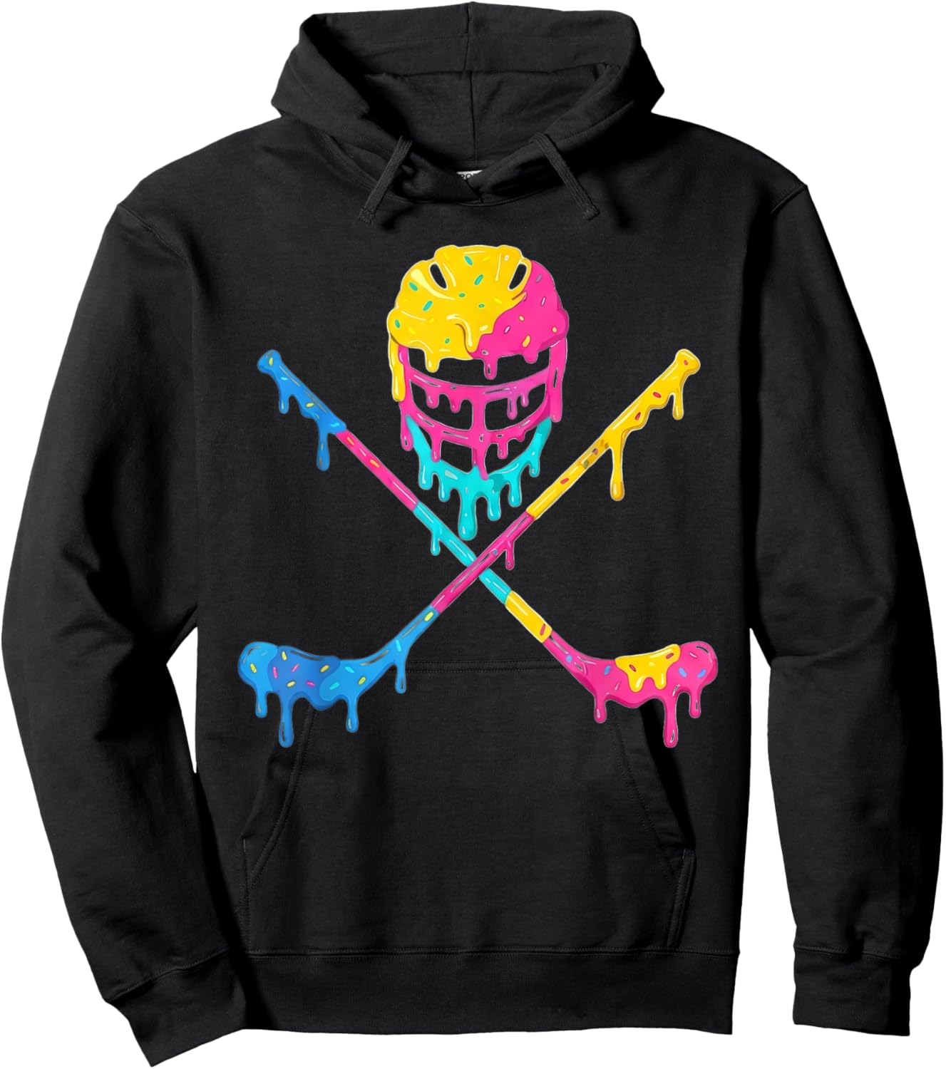 Ice Hockey Drip Ice Cream Graphic Hoodie - Hoodie | Black