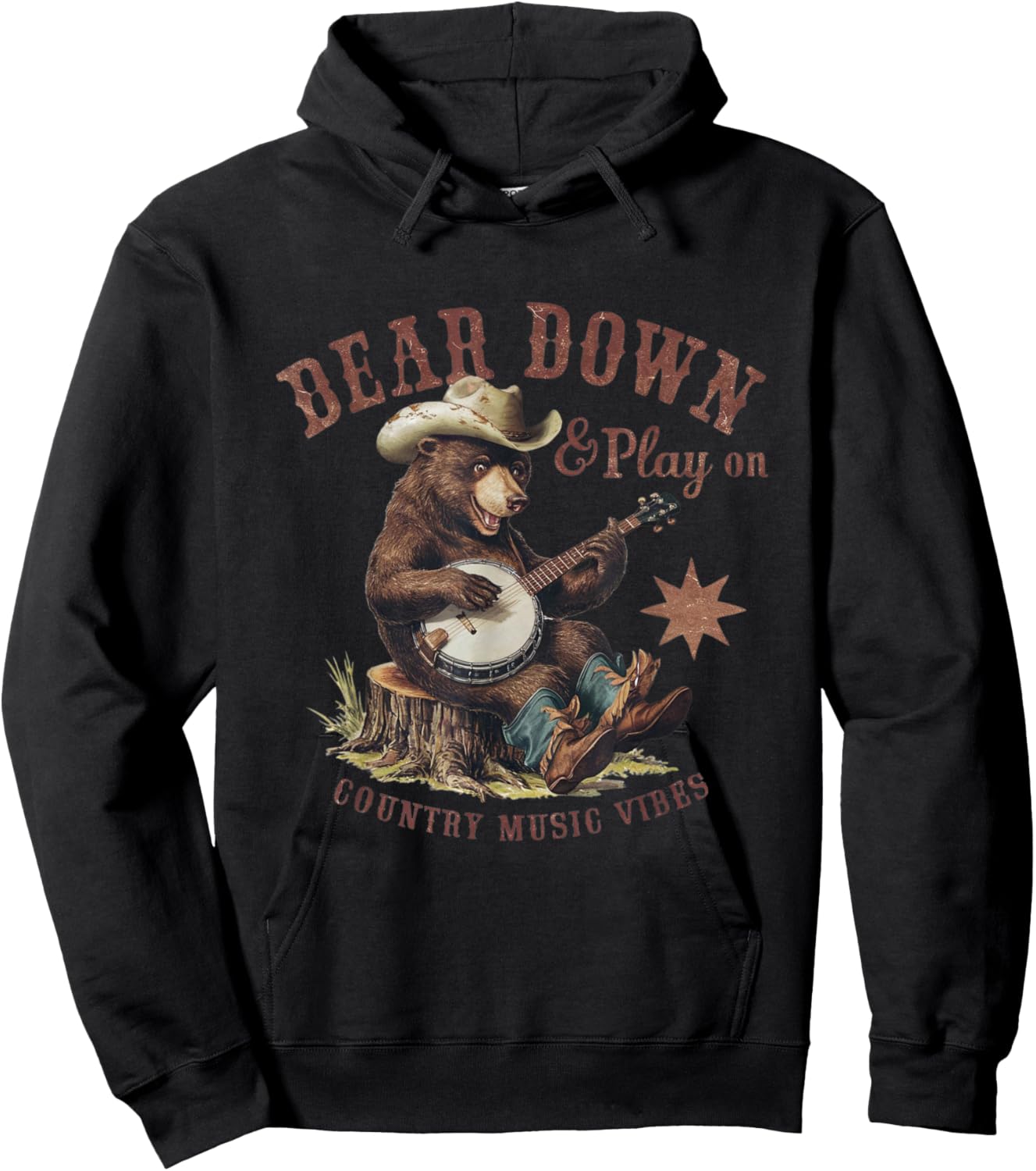 Bear Down & Play On: Vintage Country Music Vibes Funny Hoodie - Hoodie | Black
