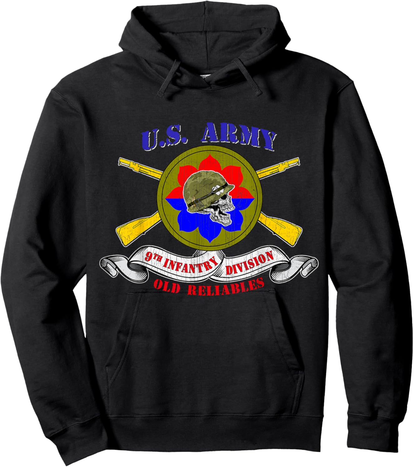 9th Infantry Division 9th ID Veteran Old Reliables Vintage Hoodie - Hoodie | Black