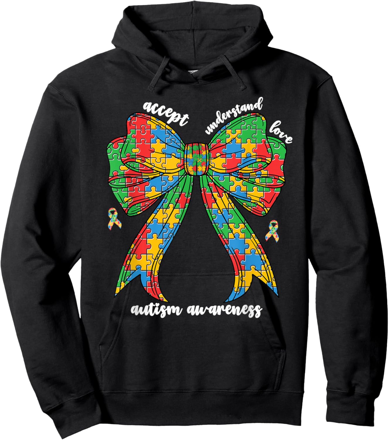 Autism Awareness Coquette Bow Accept Understand Love Women Hoodie - Hoodie | Black