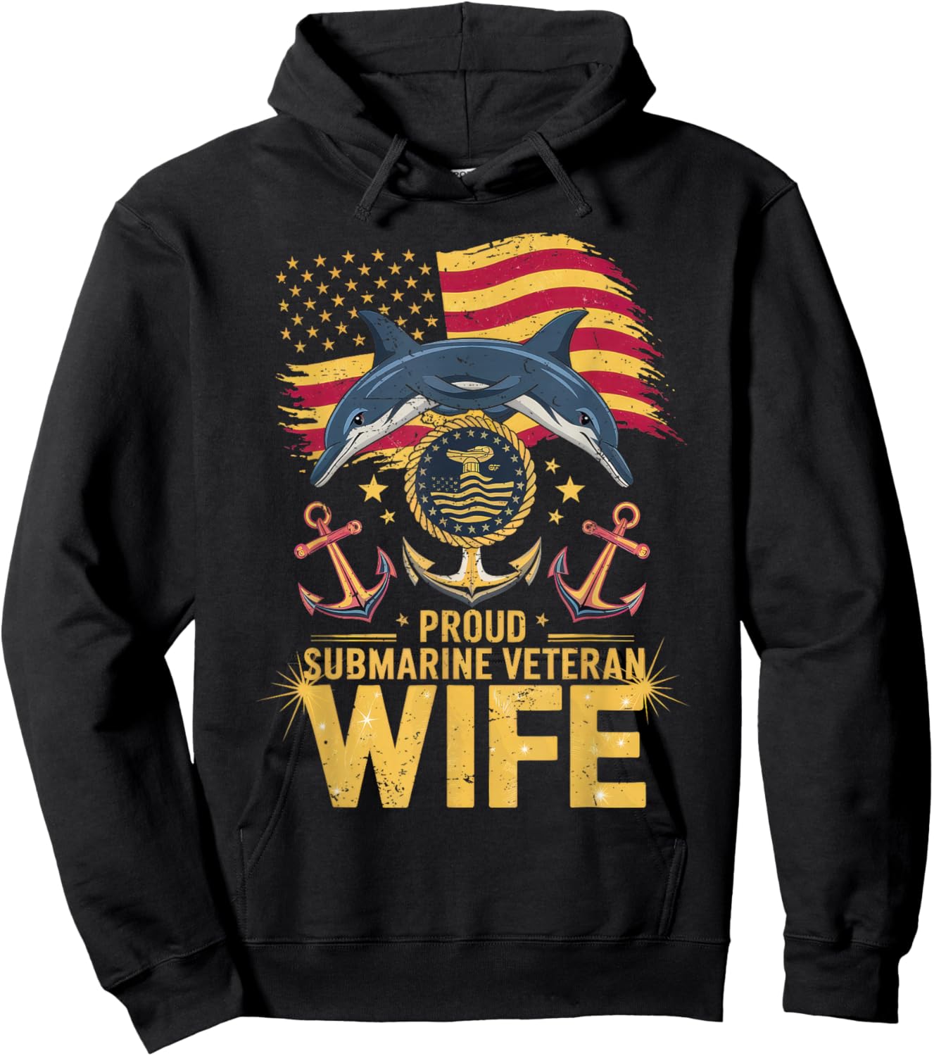 Proud Submarine Veteran Wife US Flag Patrioitc Mother Pride Hoodie - Hoodie | Black
