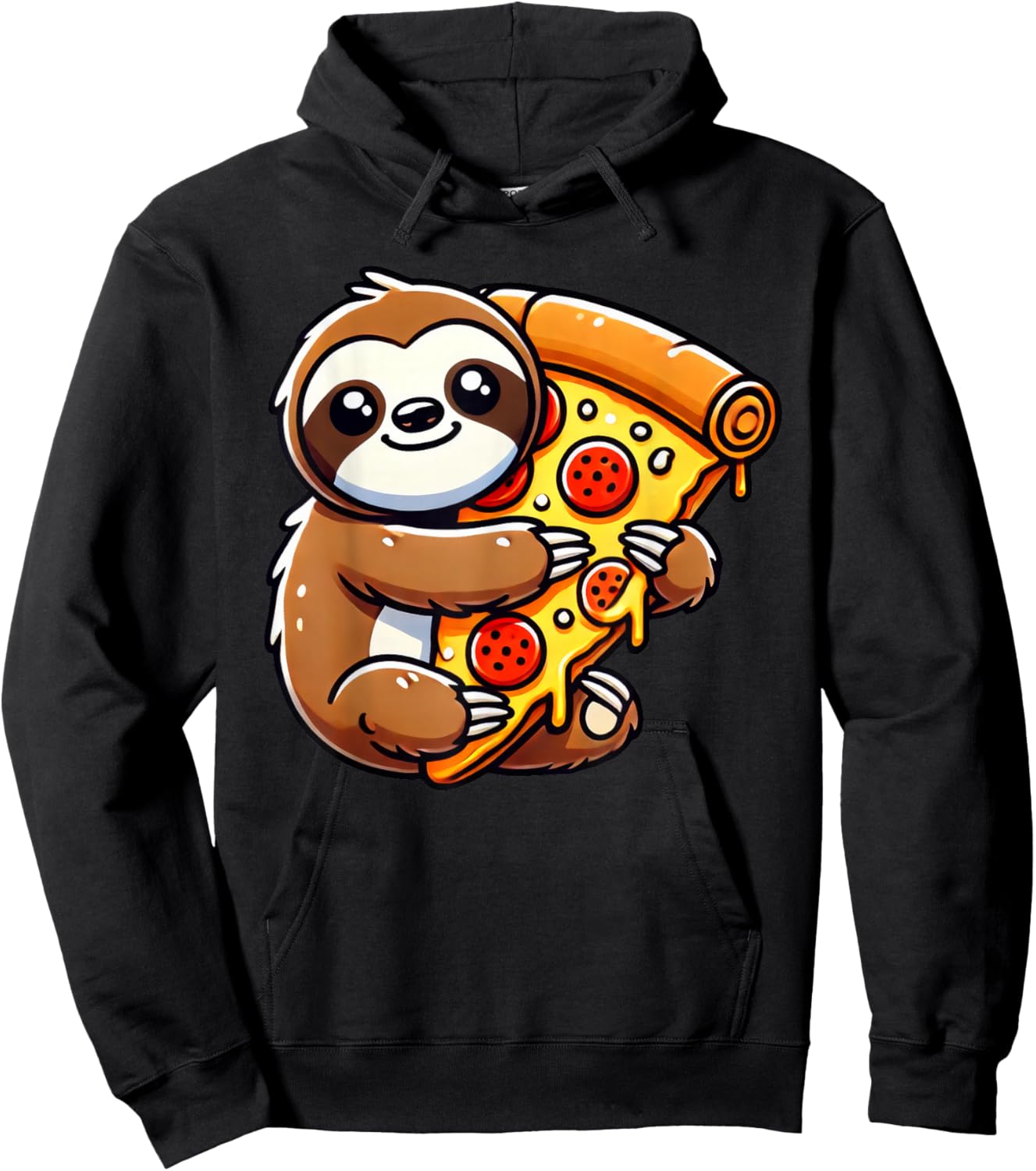Cute Sloth Holding A Pizza Slice Hoodie - Hoodie | Black