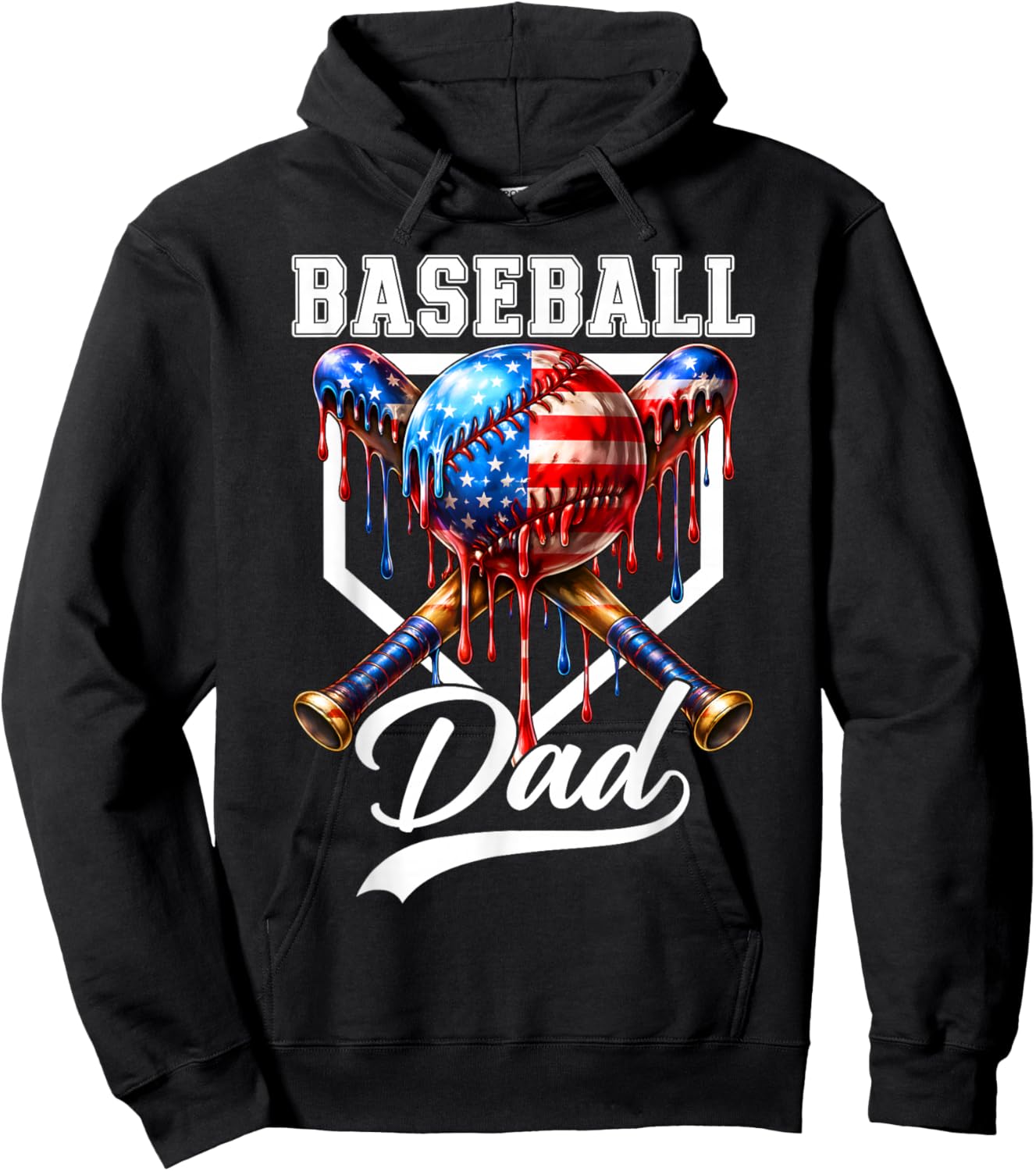 Baseball Dad Drip Father's Day Daddy USA Flag Patriotic Men Hoodie - Hoodie | Black