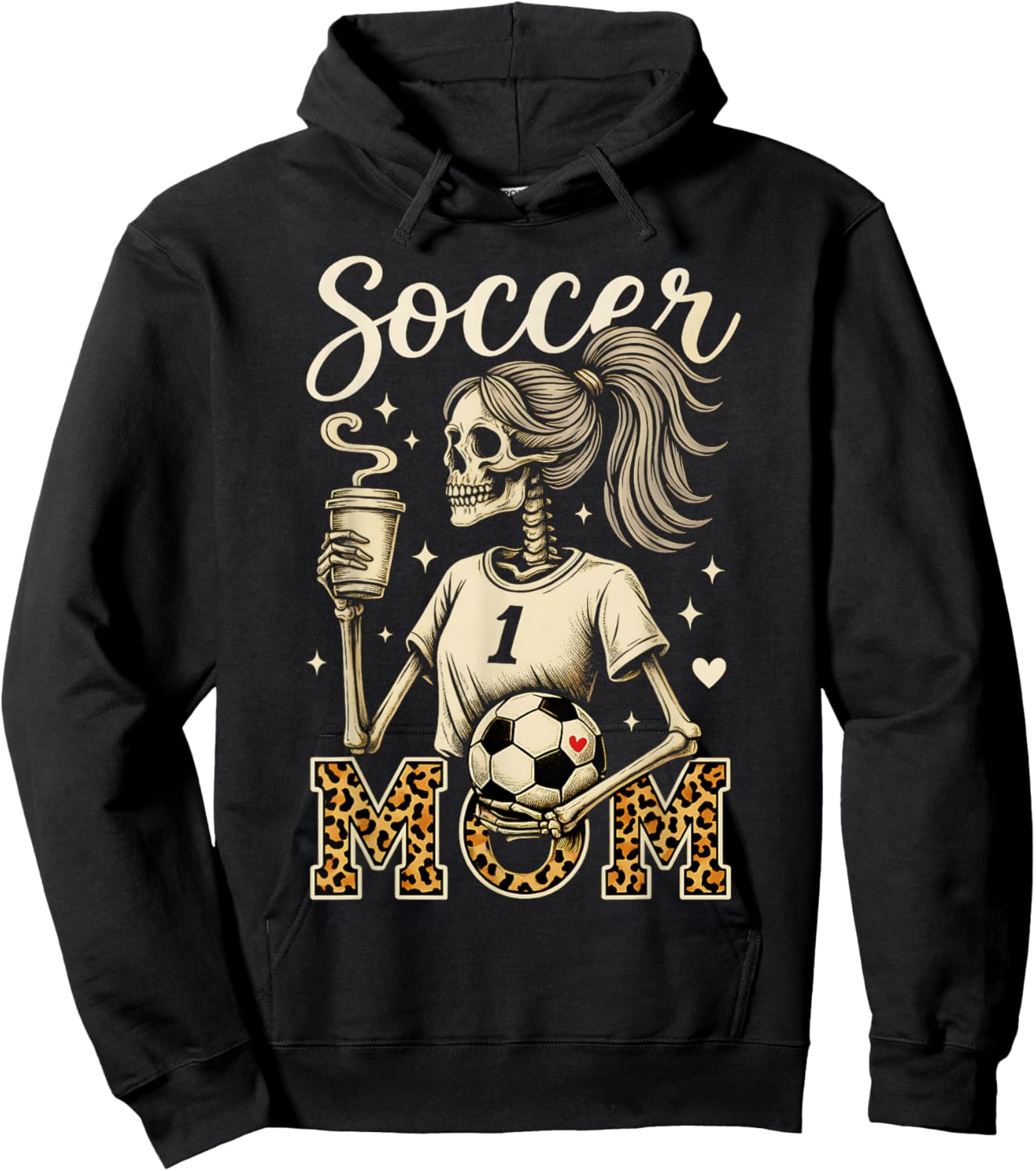 Soccer Mom Skeleton Coffee Leopard Style Vintage Halloween Hoodie - Hoodie | Black