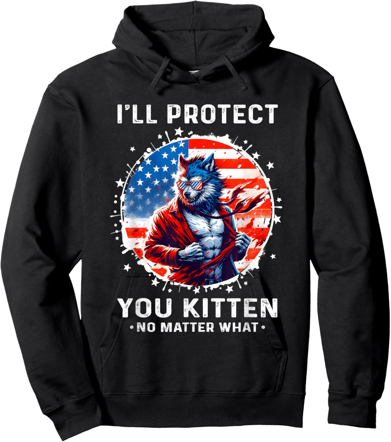 I'll Protect You Kitten Funny Alpha Wolf Shirt Wolf Meme Hoodie - Hoodie | Black