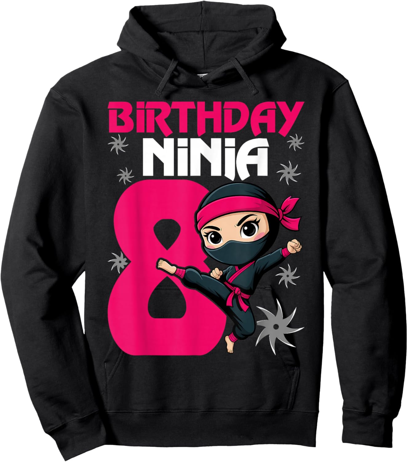 Birthday Ninja 8 Girl Pink Shinobi Themed 8th B-Day Party Hoodie - Hoodie | Black