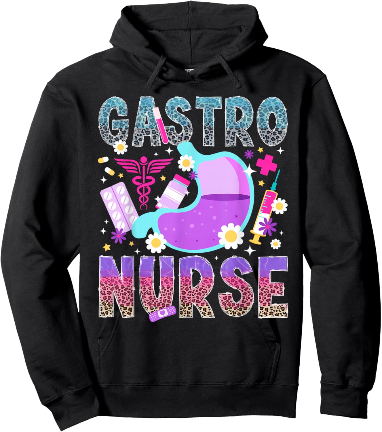 Gastro Nurse Leopard GI Nurse Gastroenterology Nurse Hoodie - Hoodie | Black