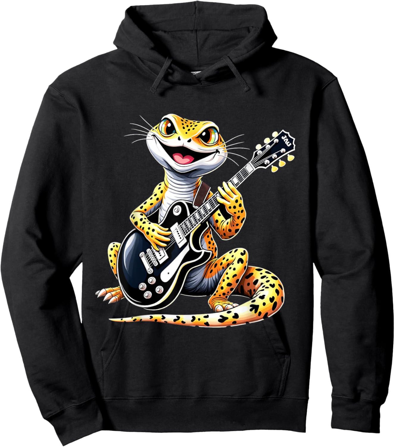 Funny Leopard Gecko Playing Electric Guitar Music Lovers Hoodie - Hoodie | Black