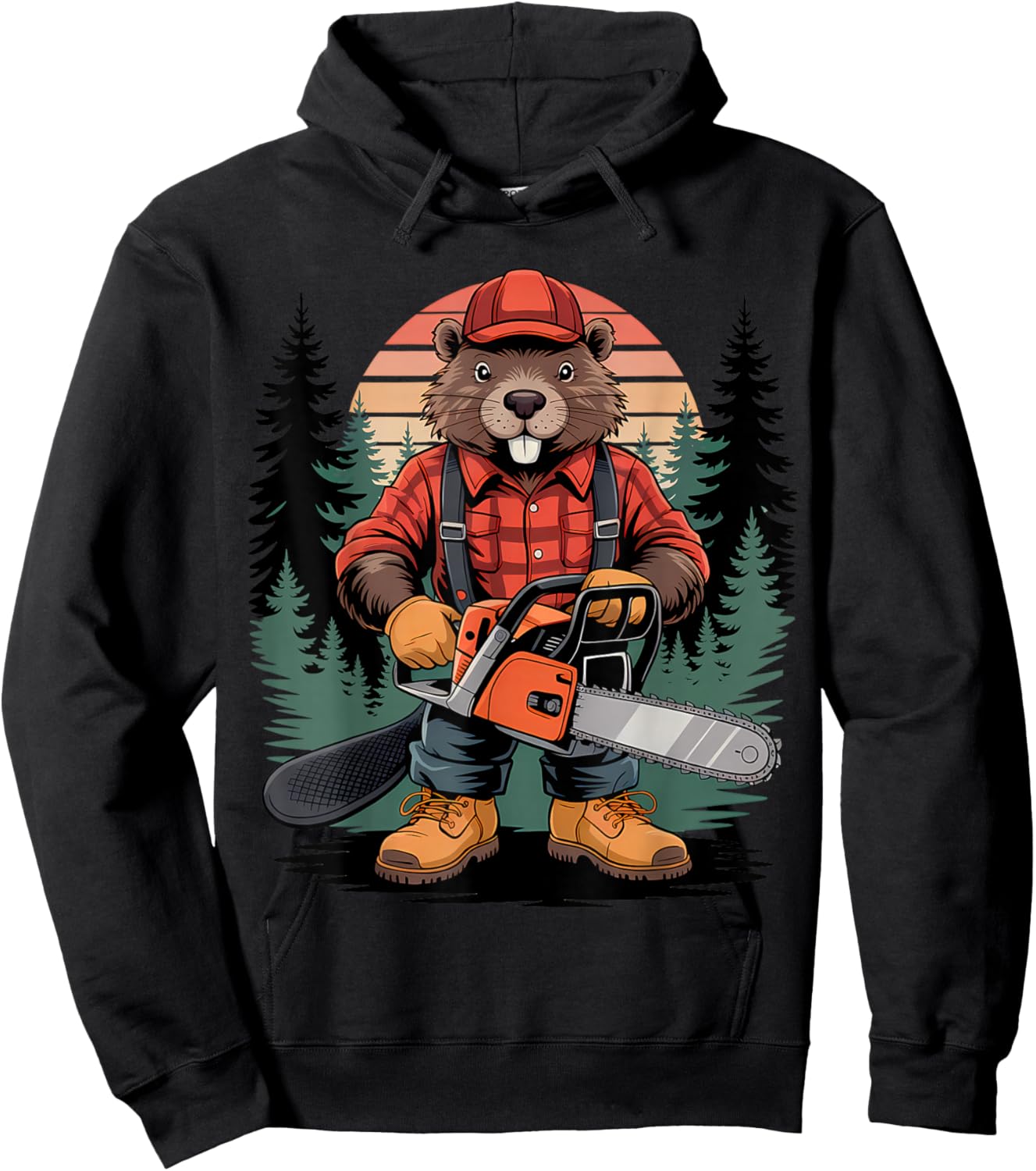 Castor Mignon avec tronçonneuse Enfants garçons Filles Menuisier Hoodie - Hoodie | Black