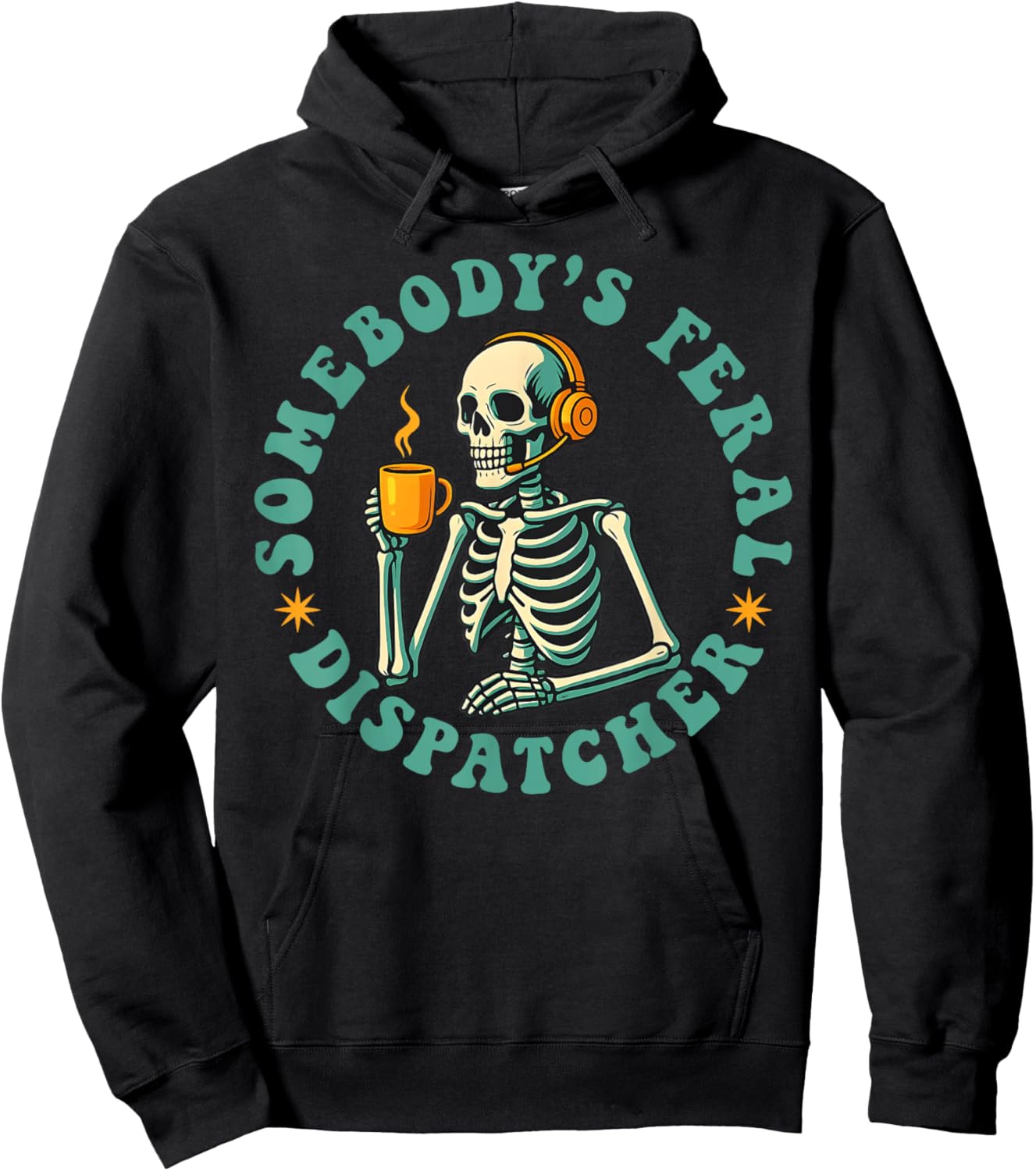 Somebody's Feral Dispatcher Skeleton Headset Police Dispatch Hoodie - Hoodie | Black