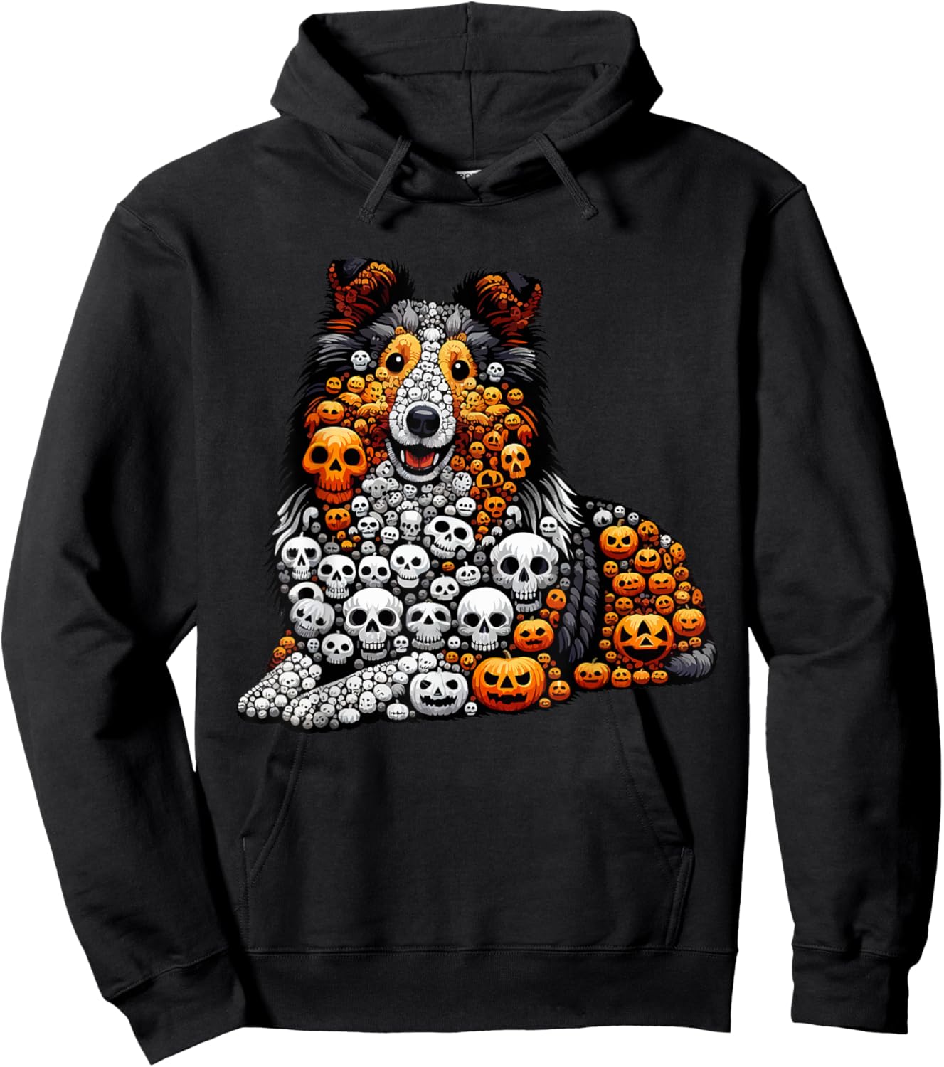 Skulls Carved Pumpkins Halloween Sheltie Cute Shape Hoodie - Hoodie | Black