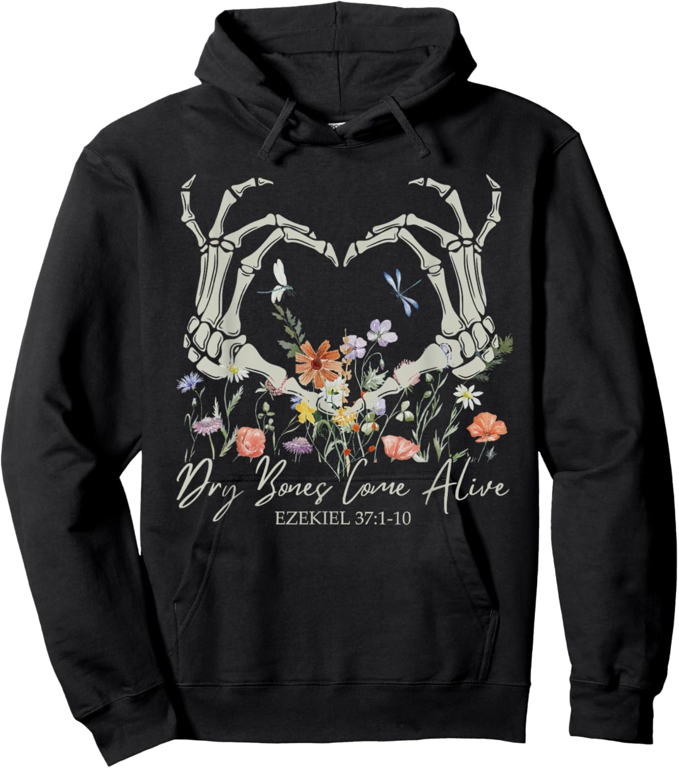 Retro Dry Bone Come To Life Funny Skeleton Hand Floral Hoodie - Hoodie | Black