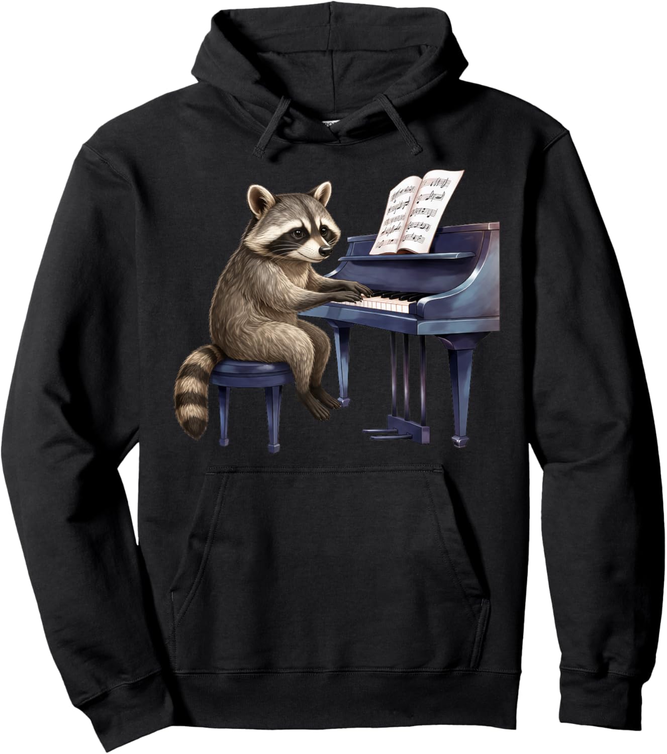 Cute Raccoon Playing Piano Musician Music Hoodie - Hoodie | Black