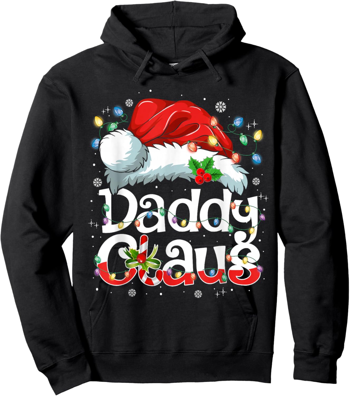 Daddy Claus Shirt Christmas Lights Pajama Family Matching Hoodie - Hoodie | Black
