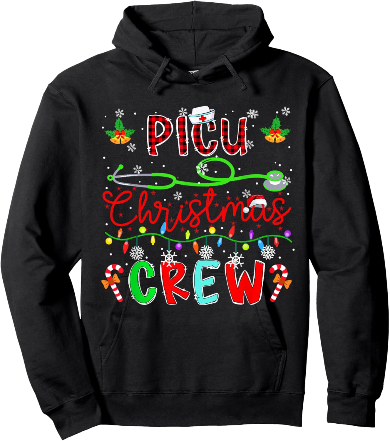 PICU Christmas Crew Matching Nusre Job Team Funny Parties Hoodie - Hoodie | Black