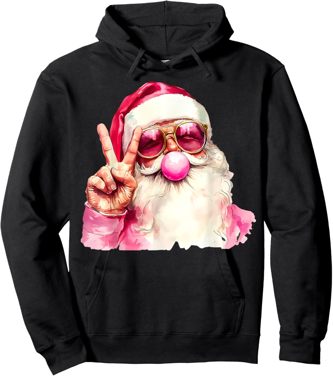Santa Claus Blowing Bubble Gum Pink Sunglasses Christmas Hoodie - Hoodie | Black
