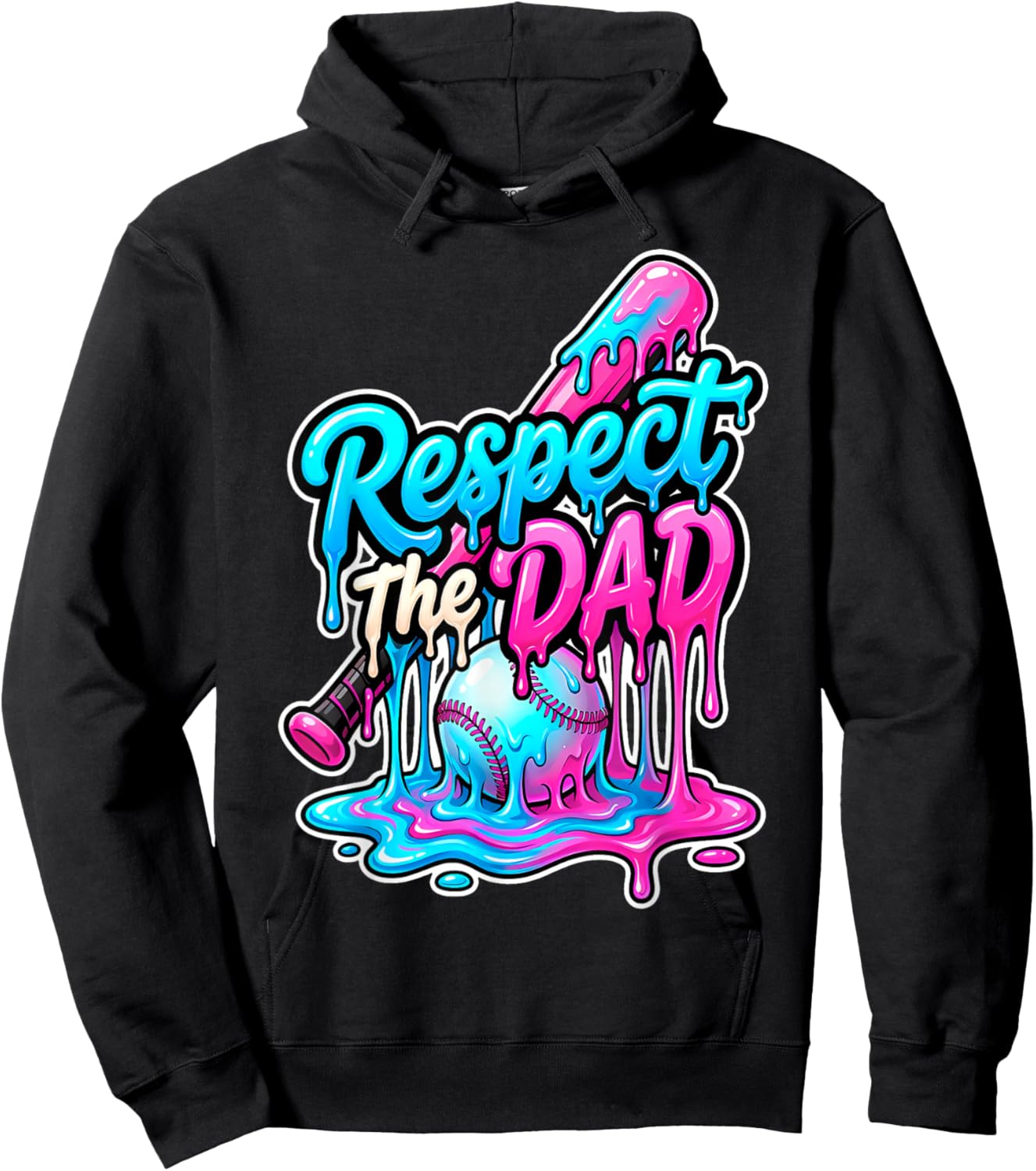 Respect The Dad Ice Cream Drip Baseball Game Day Fathers Day Hoodie - Hoodie | Black