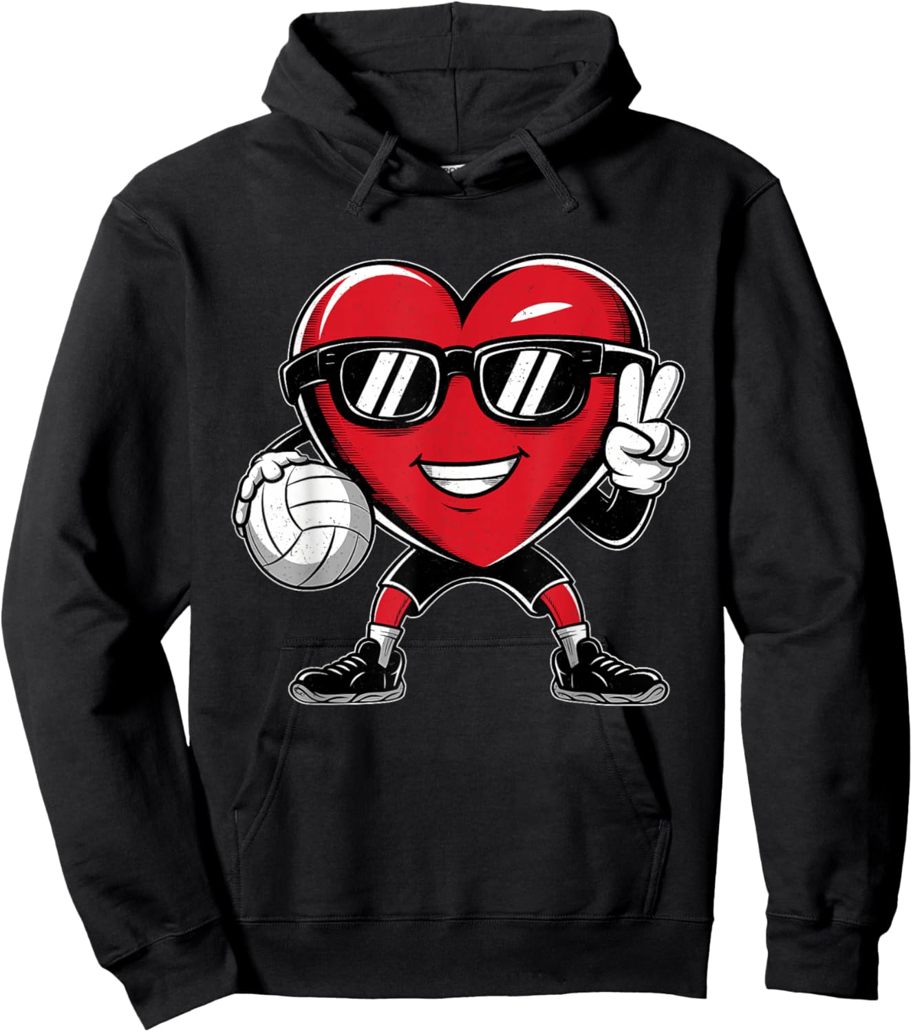 Heart Playing Volleyball Valentines Day Kids Boys Girls Hoodie - Hoodie | Black