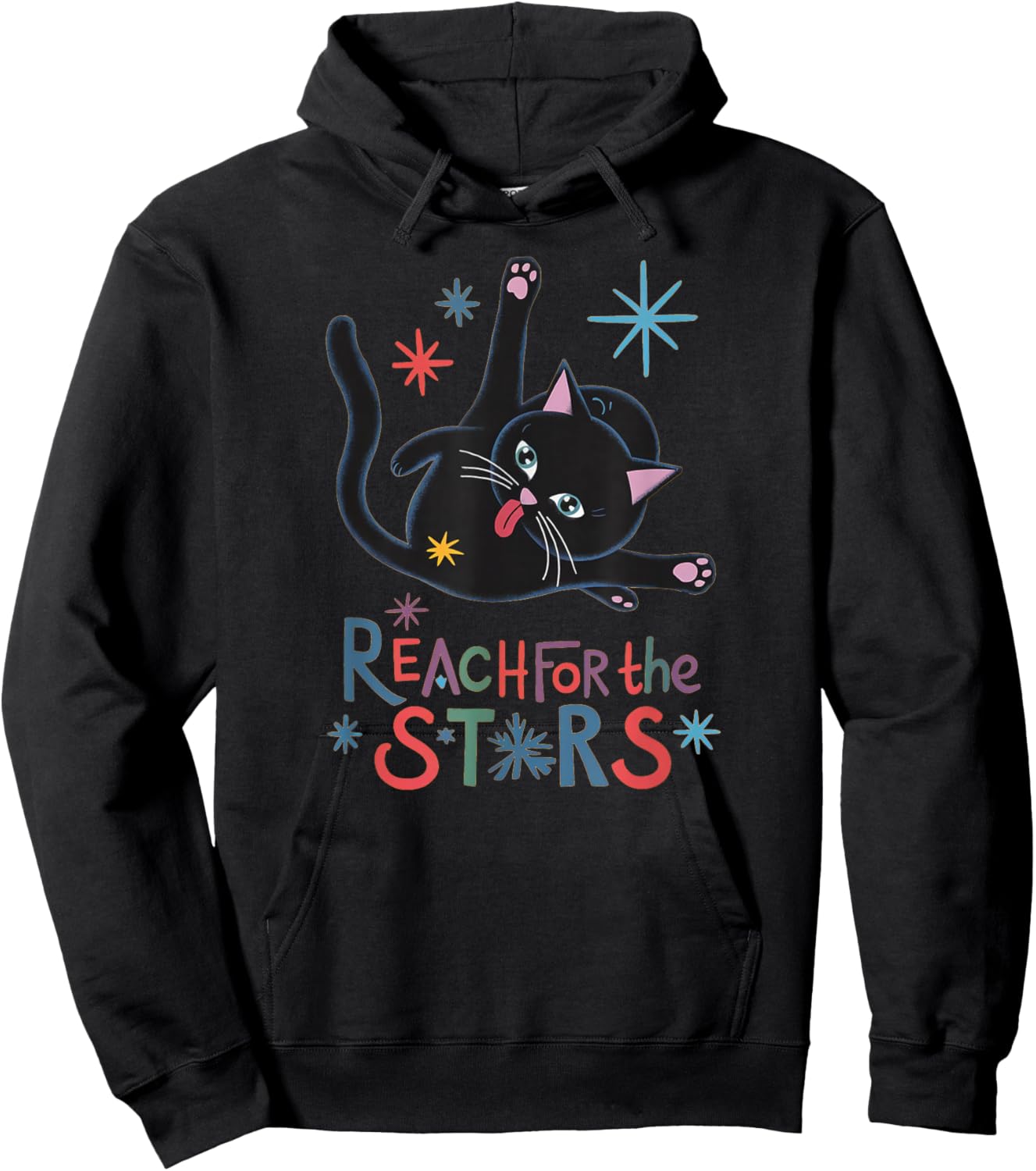 Reach For The Stars - Funny Cute Cat Licking Butt Hoodie - Hoodie | Black