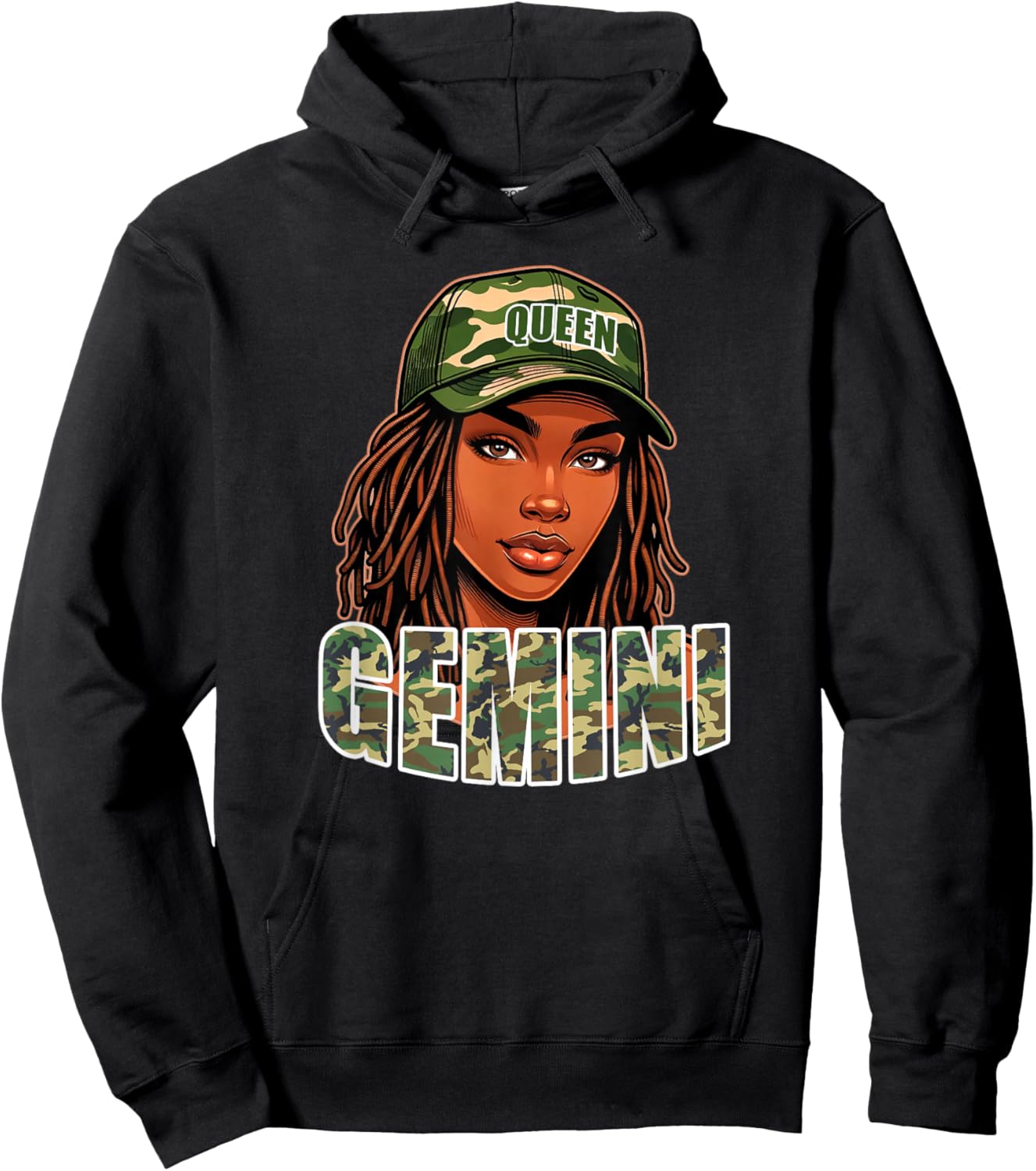 Gemini Queen Camo Hat Locs Birthday Black Woman Hoodie - Hoodie | Black