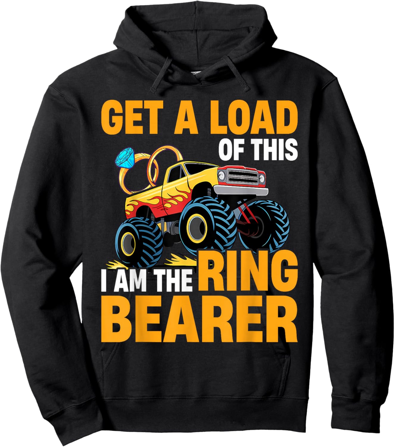 Wedding Iam The Ring Bearer Funny Monster Truck Boys Hoodie - Hoodie | Black