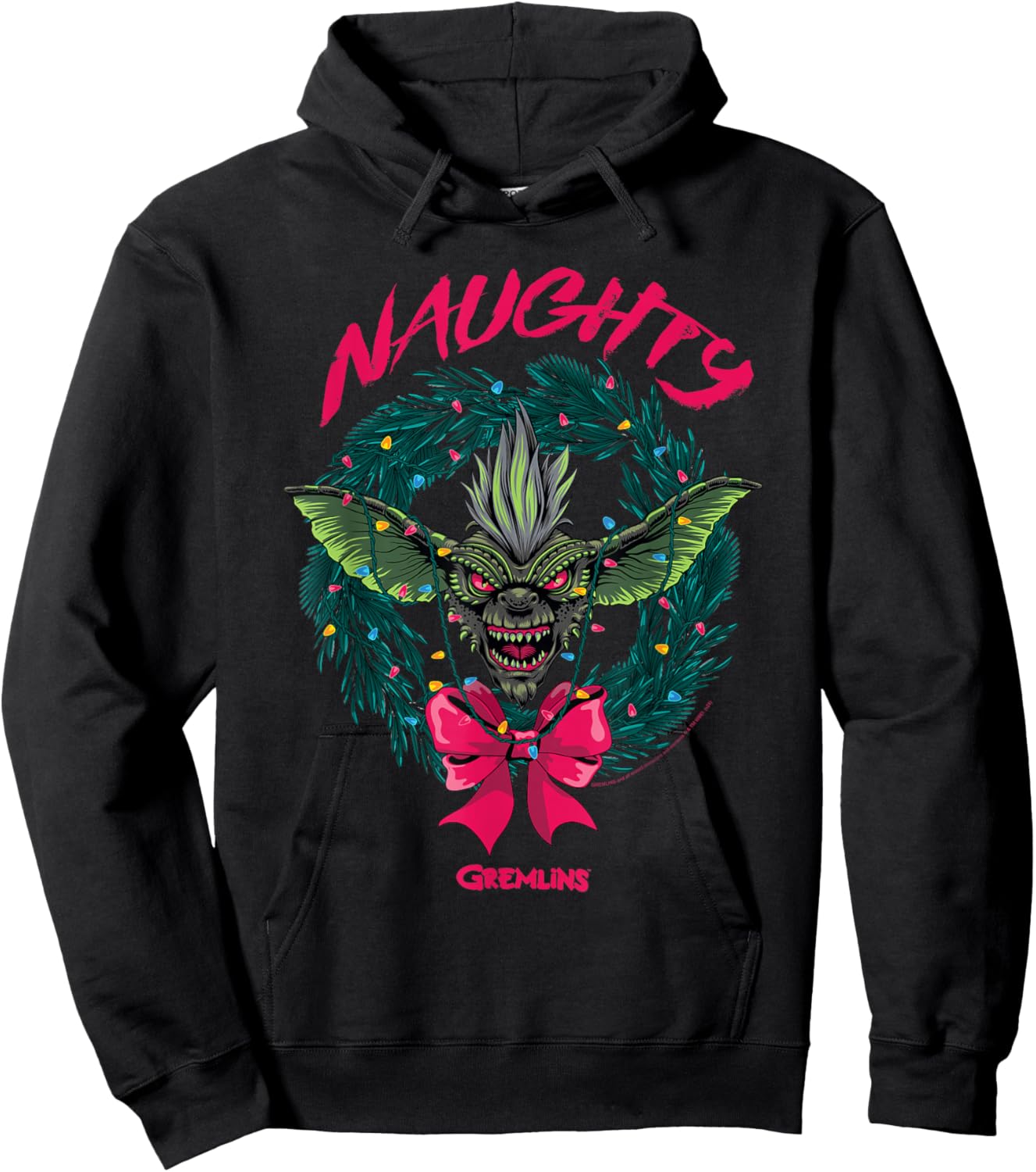 Gremlins Naughty Gremlin Wreath Retro Holiday Movie Hoodie - Hoodie | Black