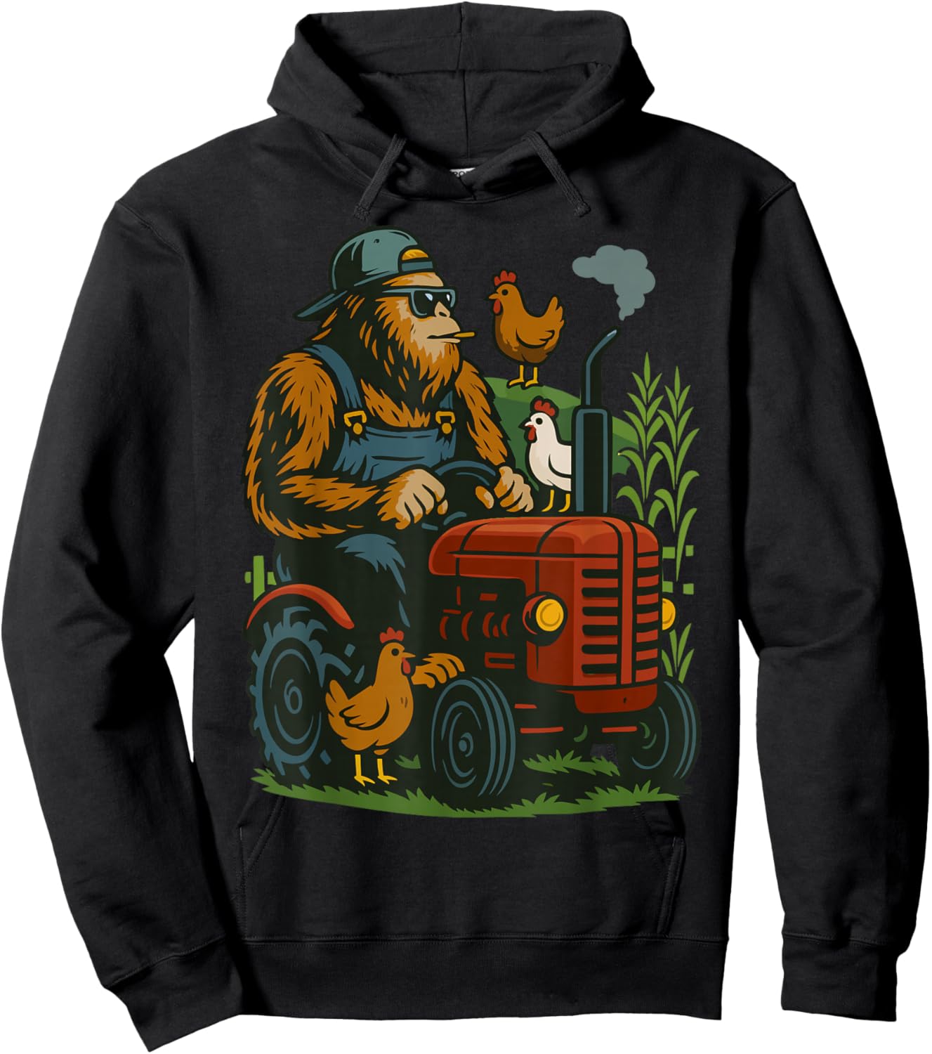 Funny Bigfoot Farmer Tractor Farming Farm Men Boys Hoodie - Hoodie | Black