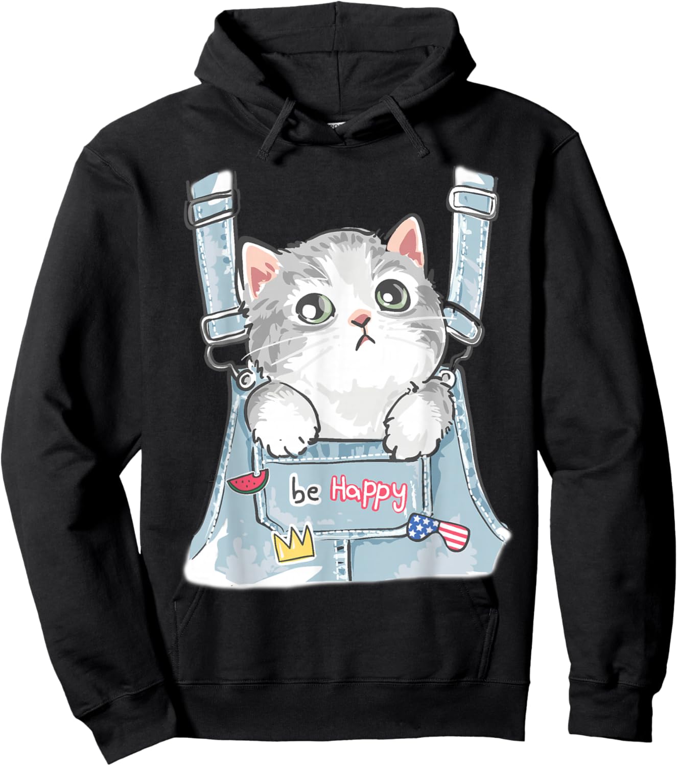 Cute Cat Fake Overalls Cat Lovers Kids Toddler Girl Teen Hoodie - Hoodie | Black