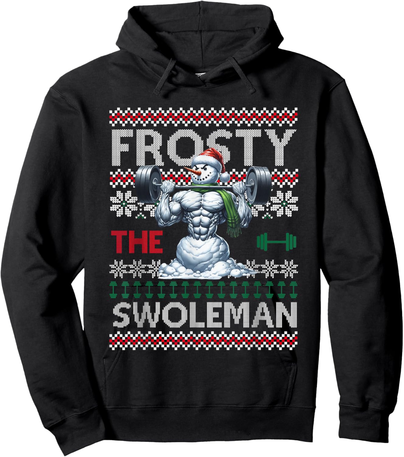 Frosty the Swoleman Funny Muscle Snowman Weightlifting Gym Hoodie - Hoodie | Black