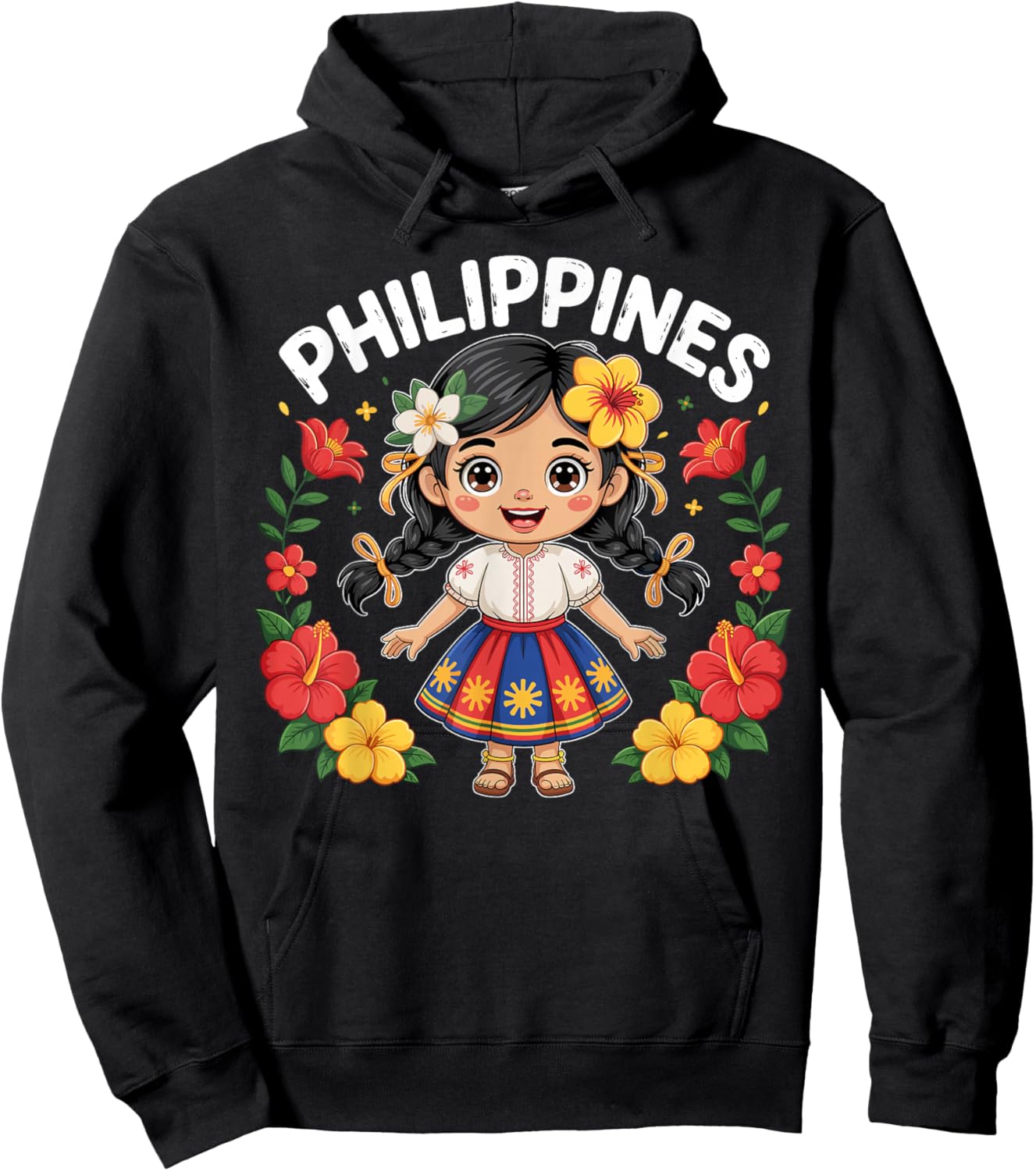 Philippines Flag Culture Pride Cute Filipina Girl for Kids Hoodie - Hoodie | Black