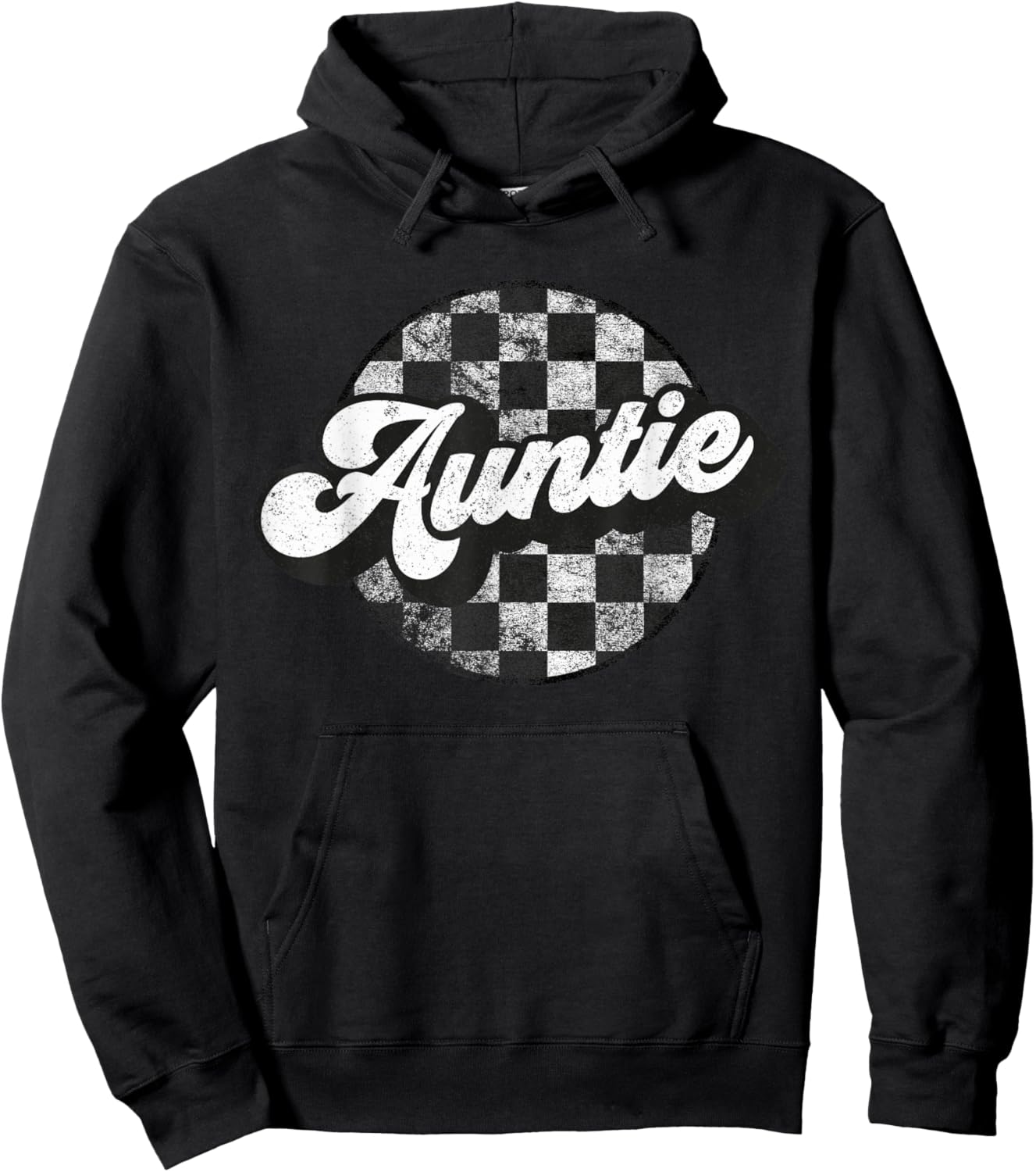 Funny Retro Checkered Auntie Race Vintage Matching Family Hoodie - Hoodie | Black