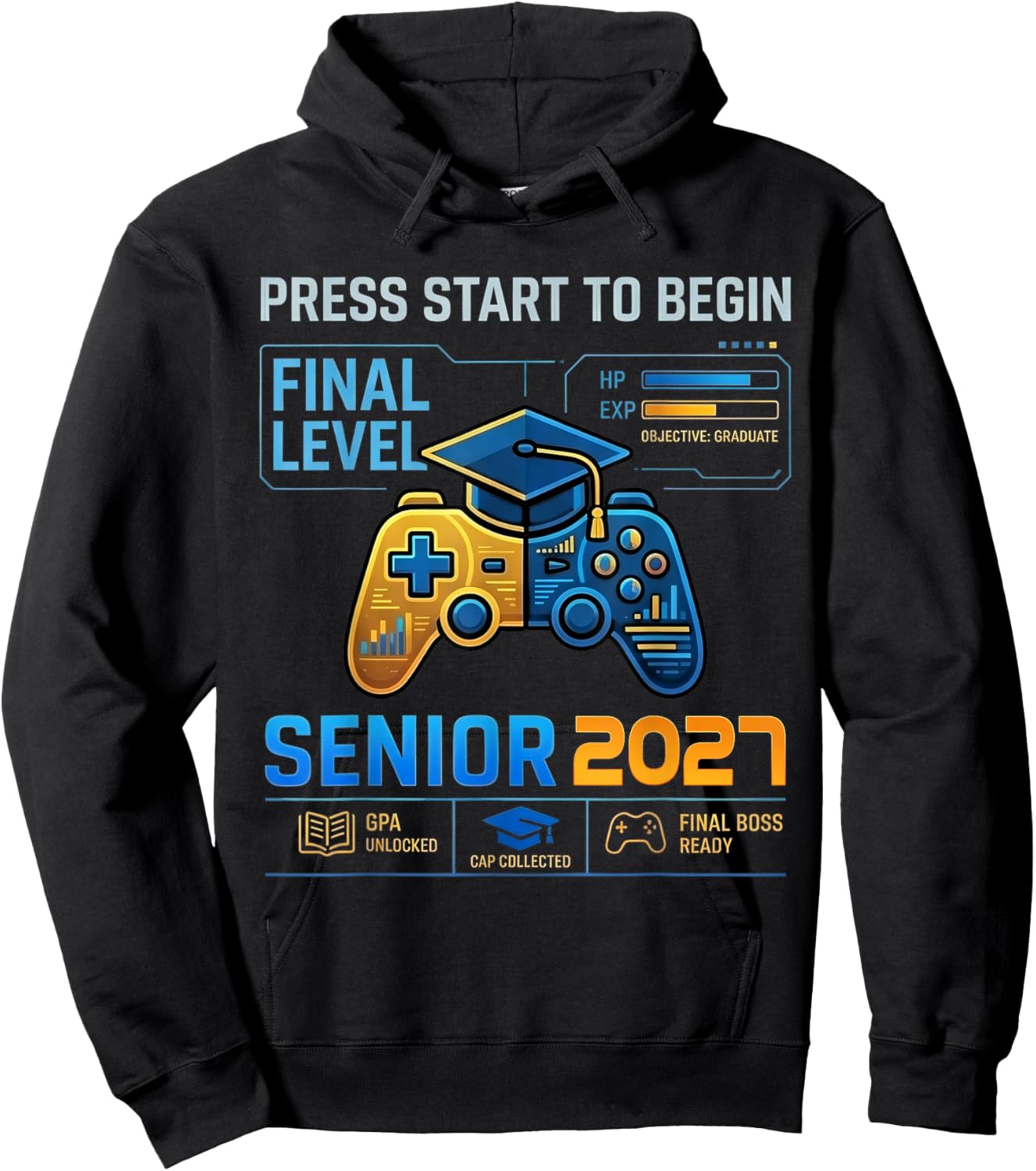 Senior Class of 2027 Back to School Gamer Boys Senior 2027 Hoodie - Hoodie | Black