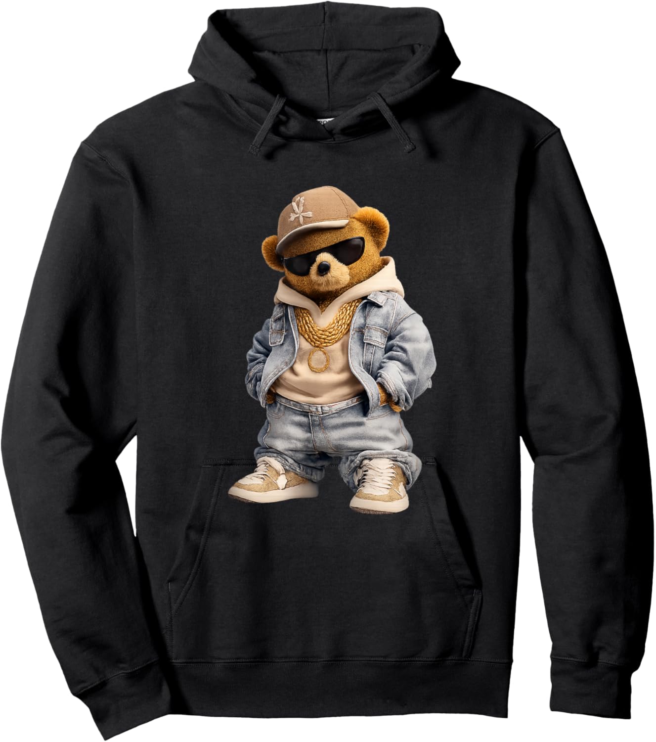 Cool Hipster Stylish Teddy Bear Illustration Graphic Designs Hoodie - Hoodie | Black
