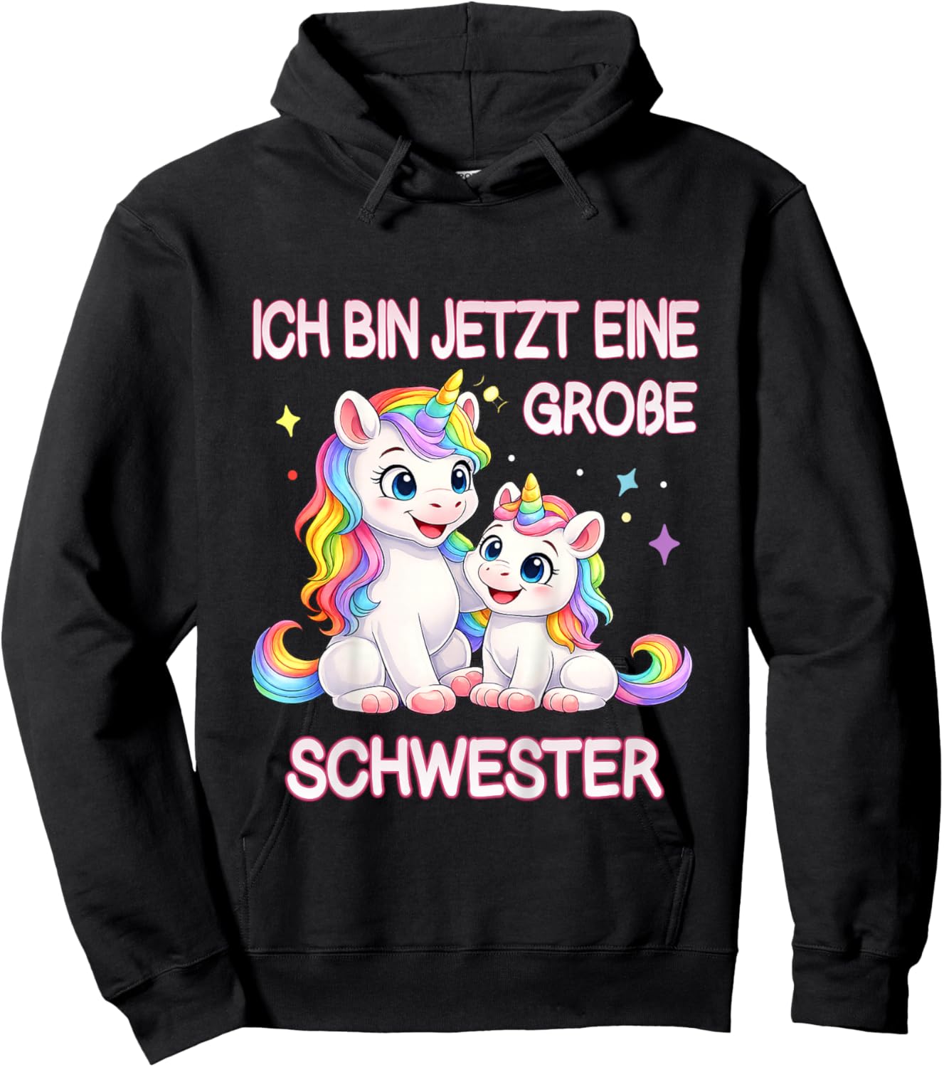 Kinder Mädchen Große Schwester Einhorn Motiv Süßes Regenbogen Hoodie - Hoodie | Black