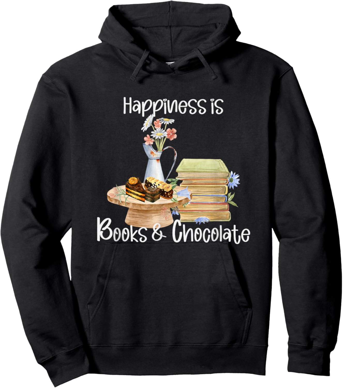Happiness is Books and Chocolate Hoodie - Hoodie | Black