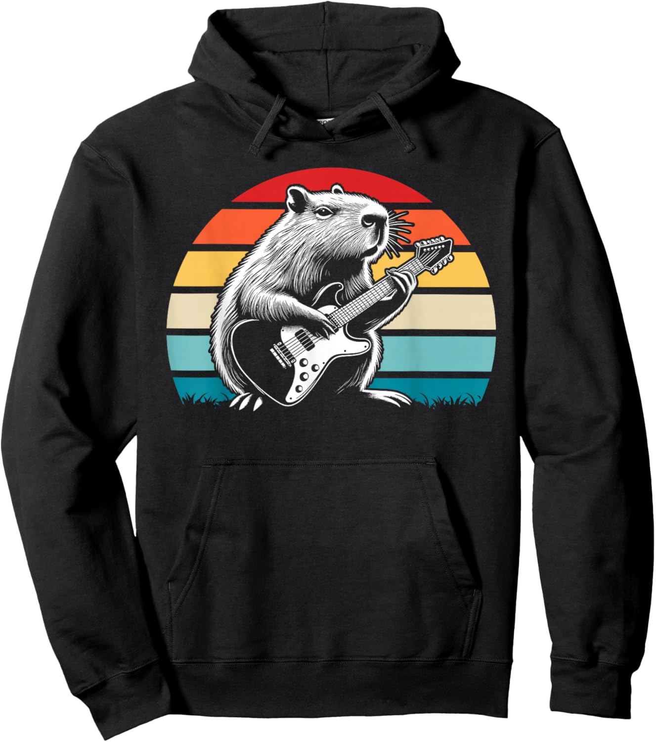Capybara Playing Electric Guitar Retro Hoodie - Hoodie | Black