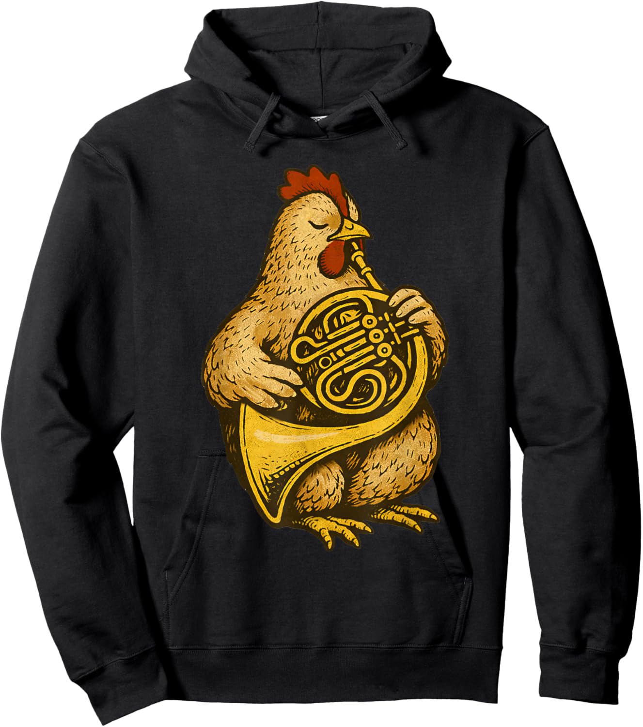 Cute Chicken Playing French Horn Musician Music Hoodie - Hoodie | Black