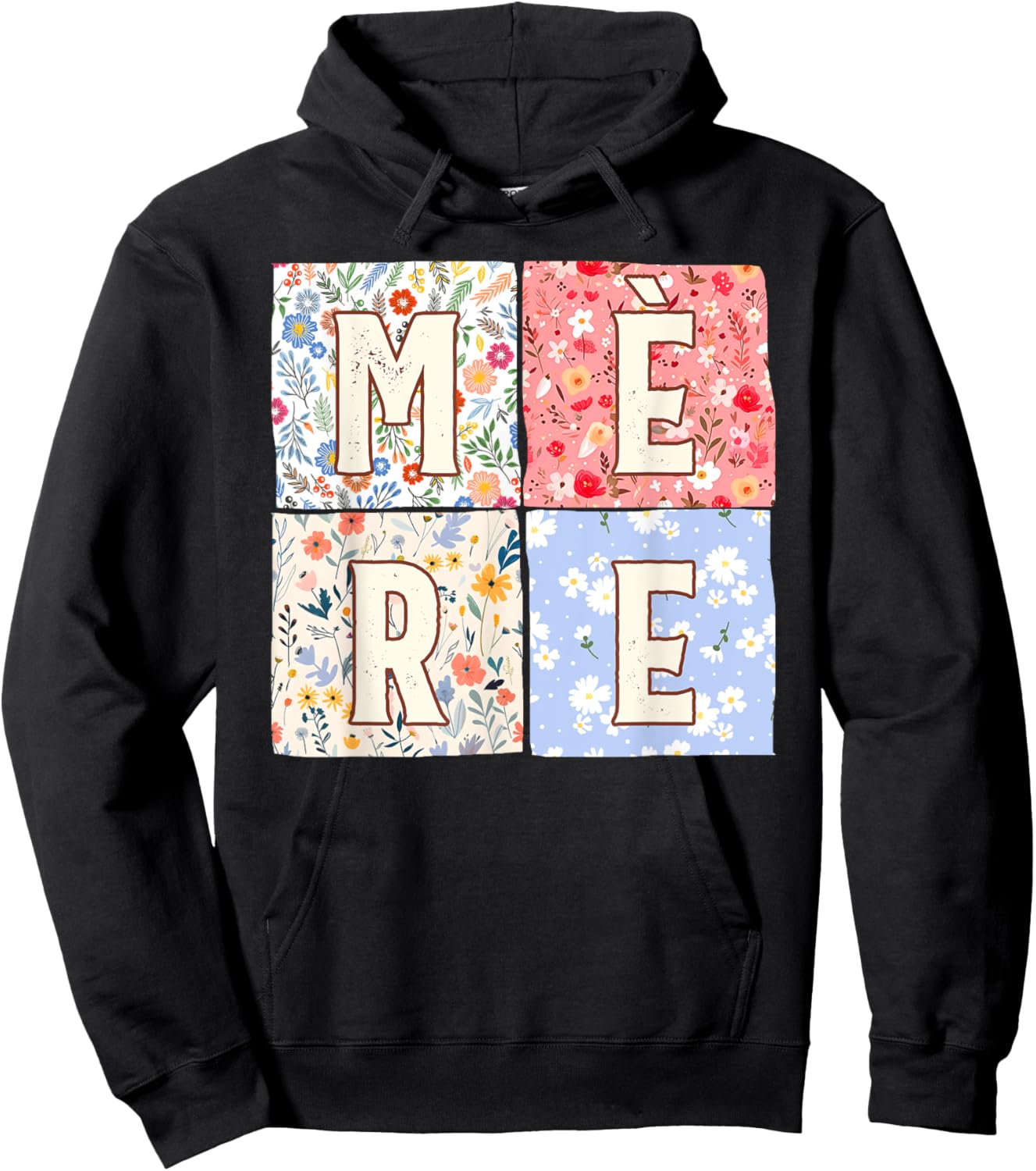 French Mom Mother Mère Mother's Day Boho Floral Flower Hoodie - Hoodie | Black