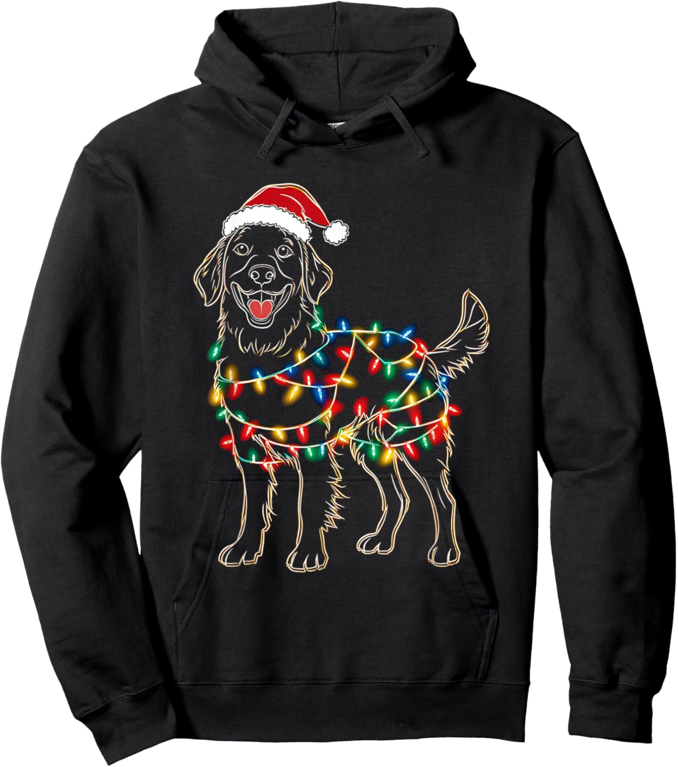 Funny Santa Golden Retriever Retriever Christmas Lights Dog Hoodie - Hoodie | Black
