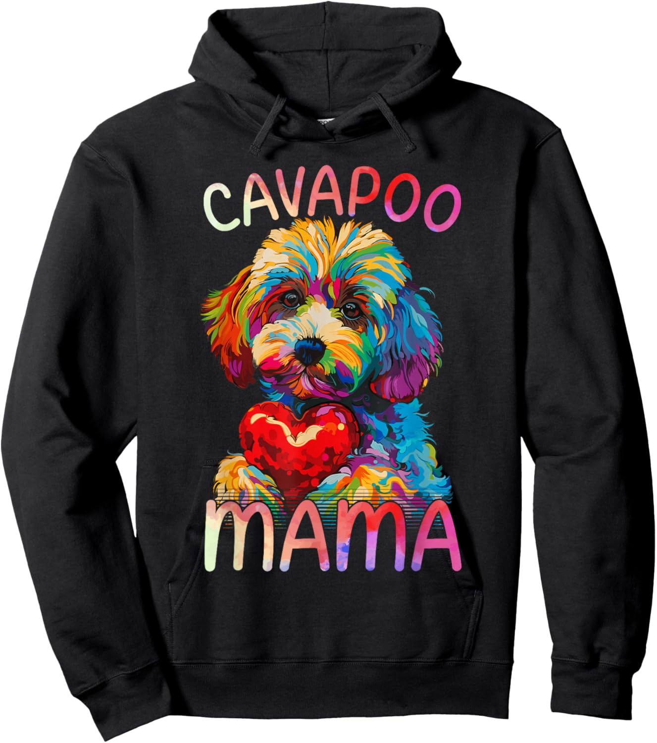 Cavapoo Lover Mama Heart Pop Art Cavapoo Mom Hoodie - Hoodie | Black