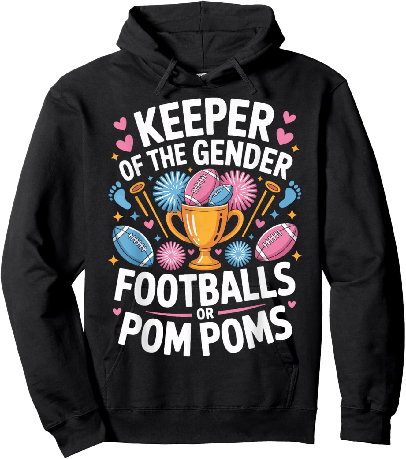 Keeper of The Gender Pom Poms Or Footballs Baby Shower Hoodie - Hoodie | Black