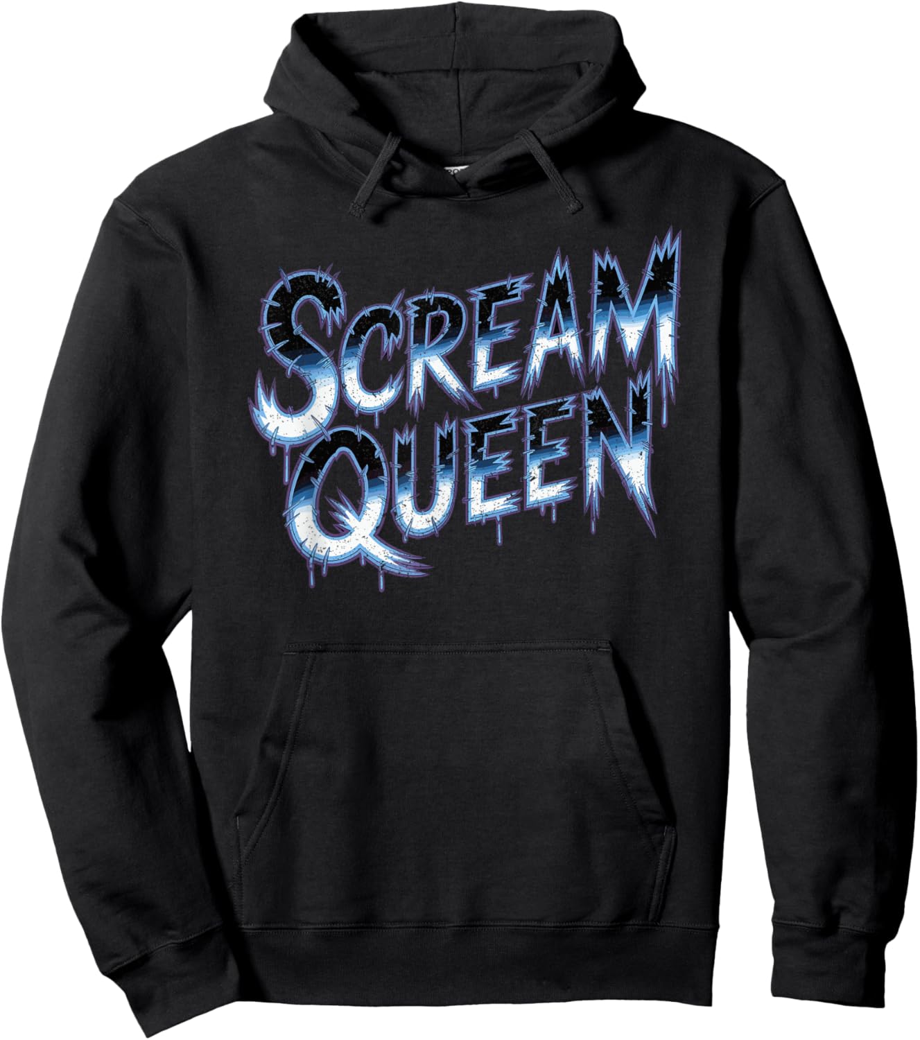 Scream Queen Blue Horror Typography Halloween Hoodie - Hoodie | Black