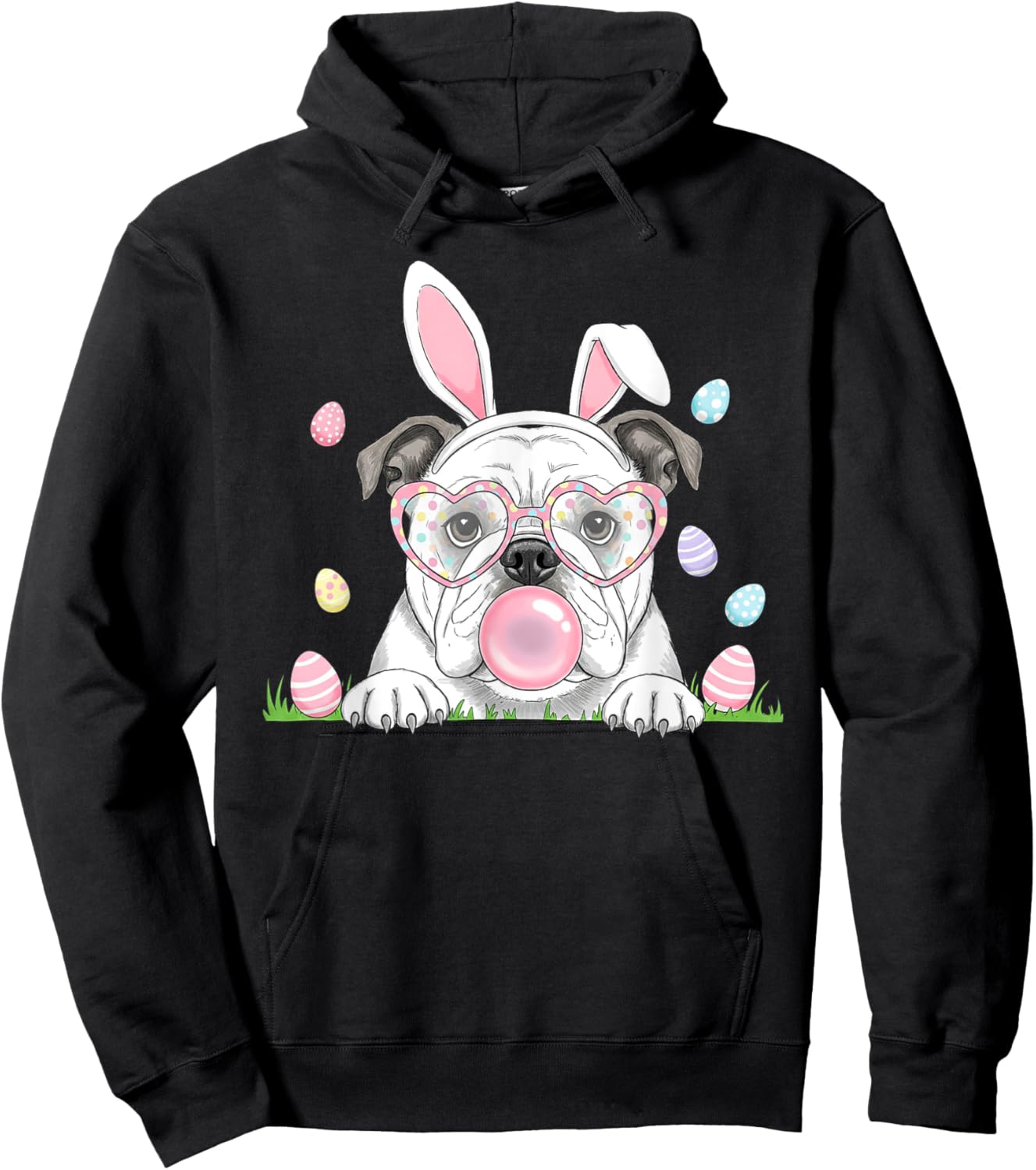 English Bulldog Bunny Bubble Gum Easter Day Kids Hoodie - Hoodie | Black