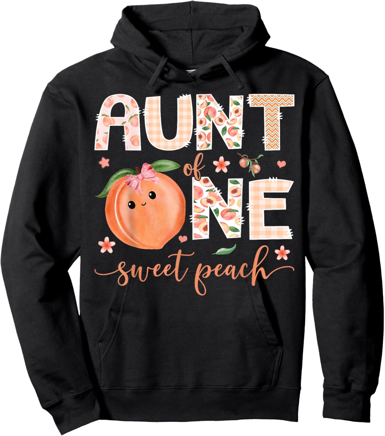 Aunt of One Sweet Peach 1st Birthday Girl Party Hoodie - Hoodie | Black