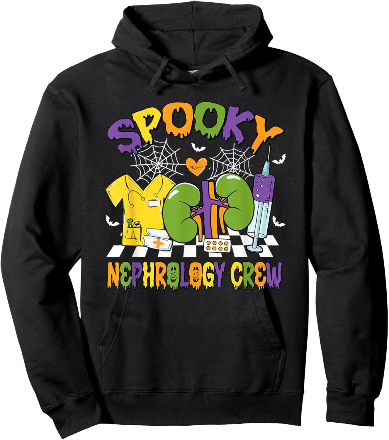Retro Spooky Nephrology Crew Nephrology Nurse Halloween Hoodie - Hoodie | Black