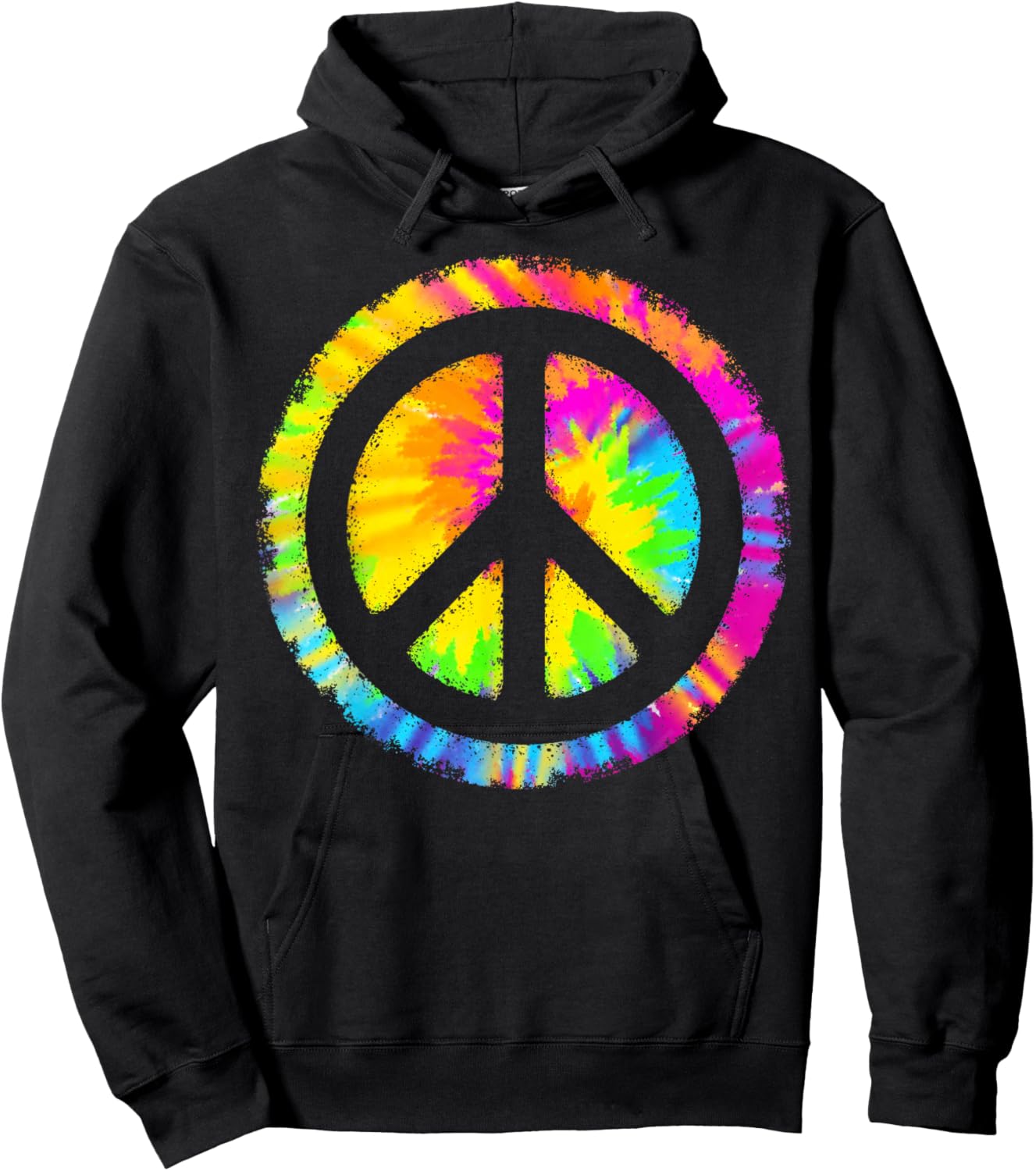 Tie-Dye Peace Sign Hippie Hoodie - Hoodie | Black