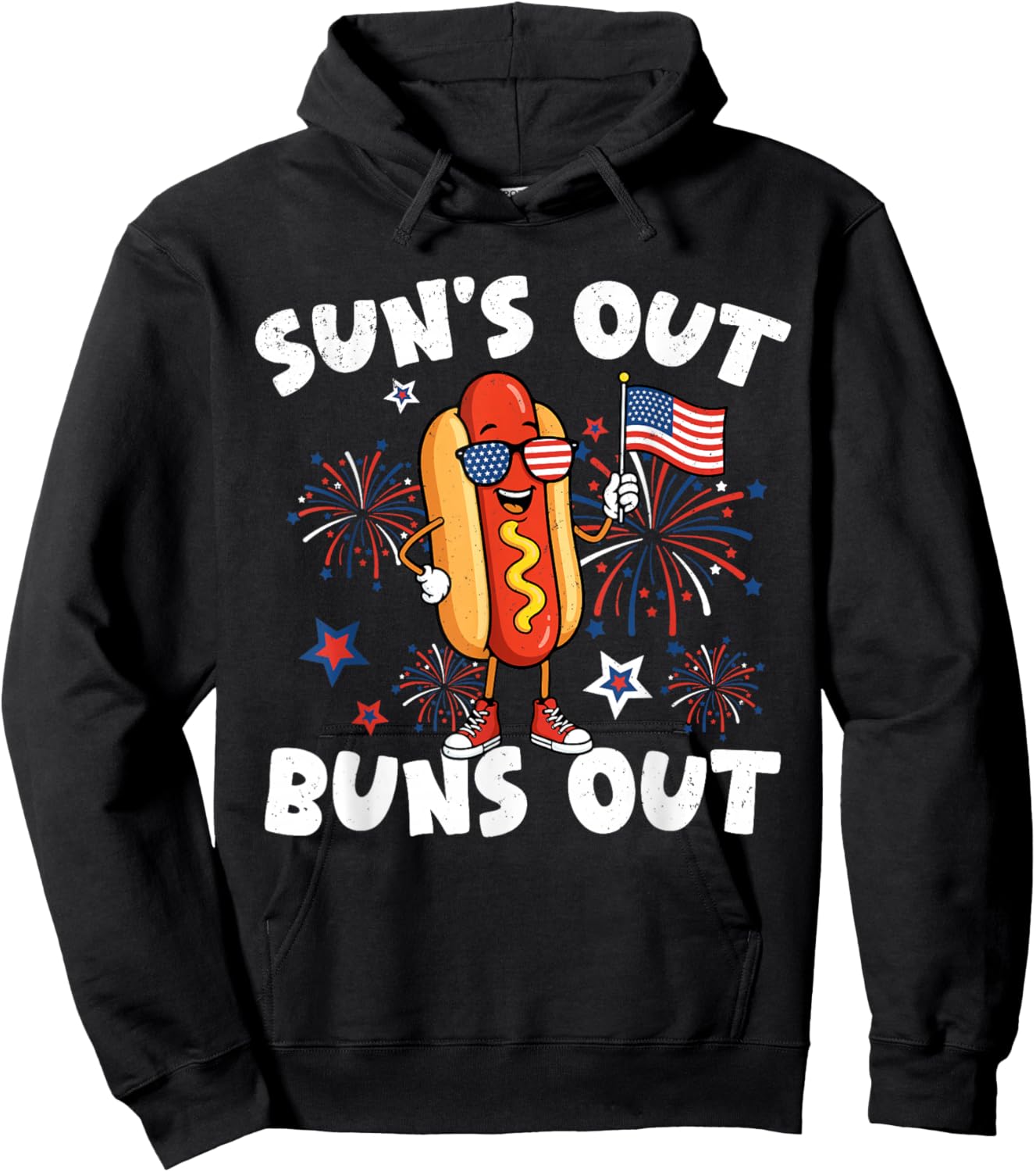Funny 4th of July Hotdog USA Flag Patriotic Women Men Kids Hoodie - Hoodie | Black